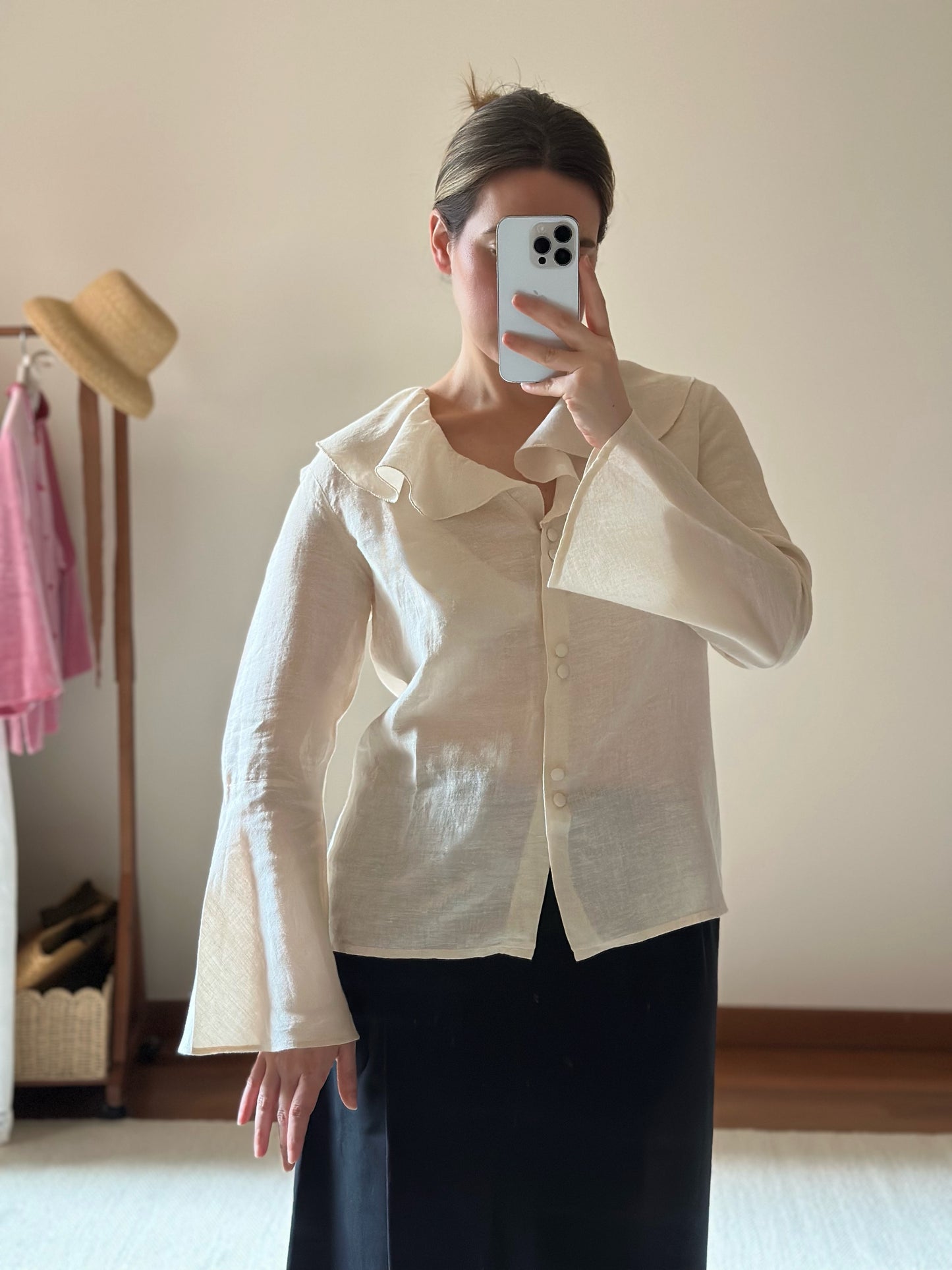 Linen Beige Ruffled Shirt