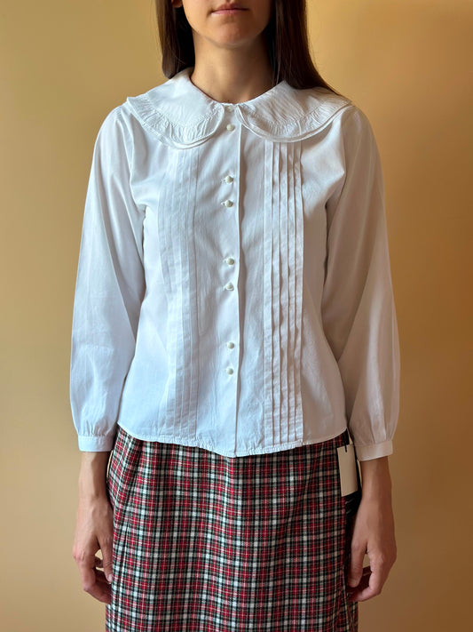 Vintage Romantic Round Collar White Shirt