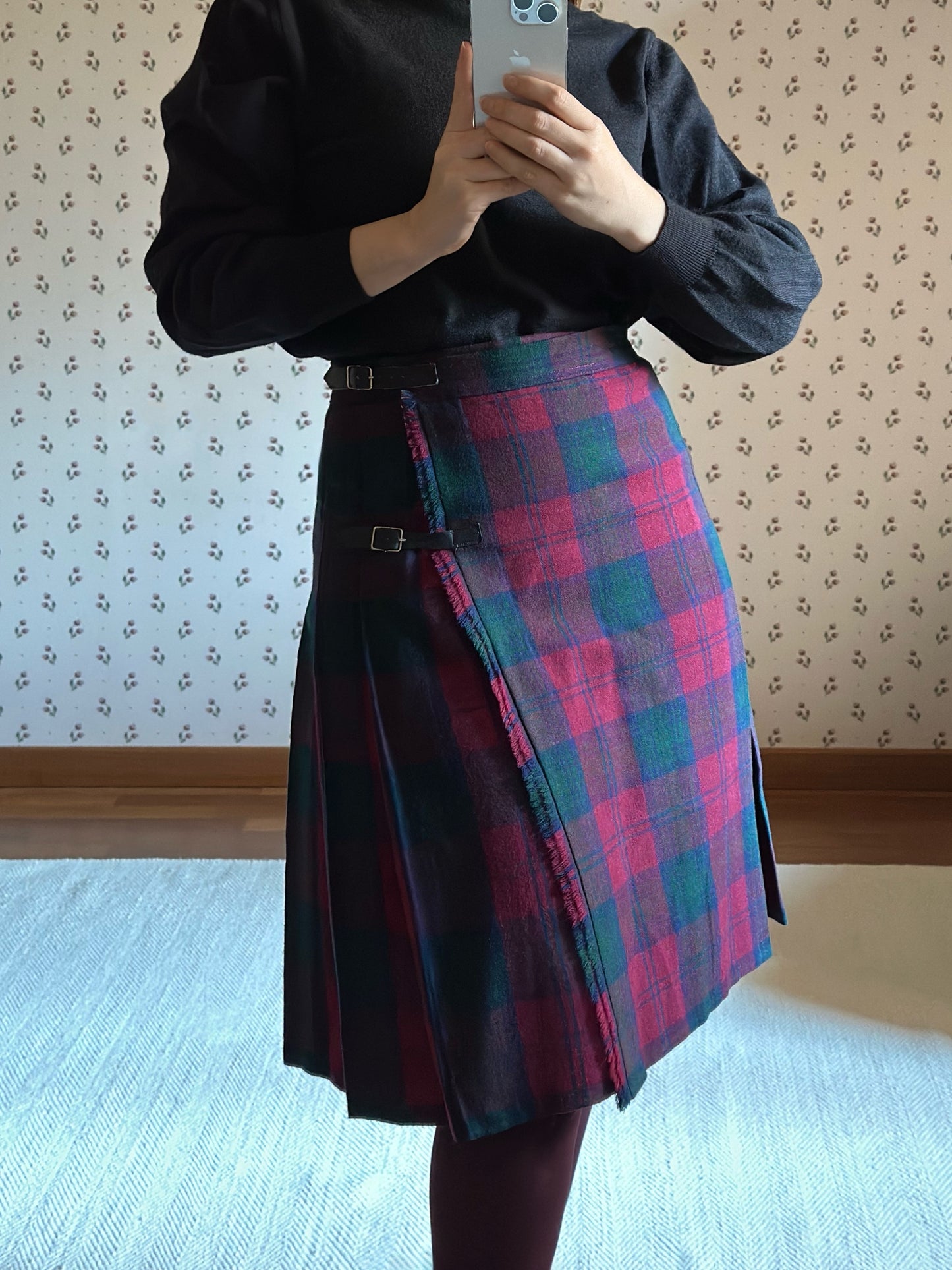 Vintage Wool Burgundy Tartan Kilt