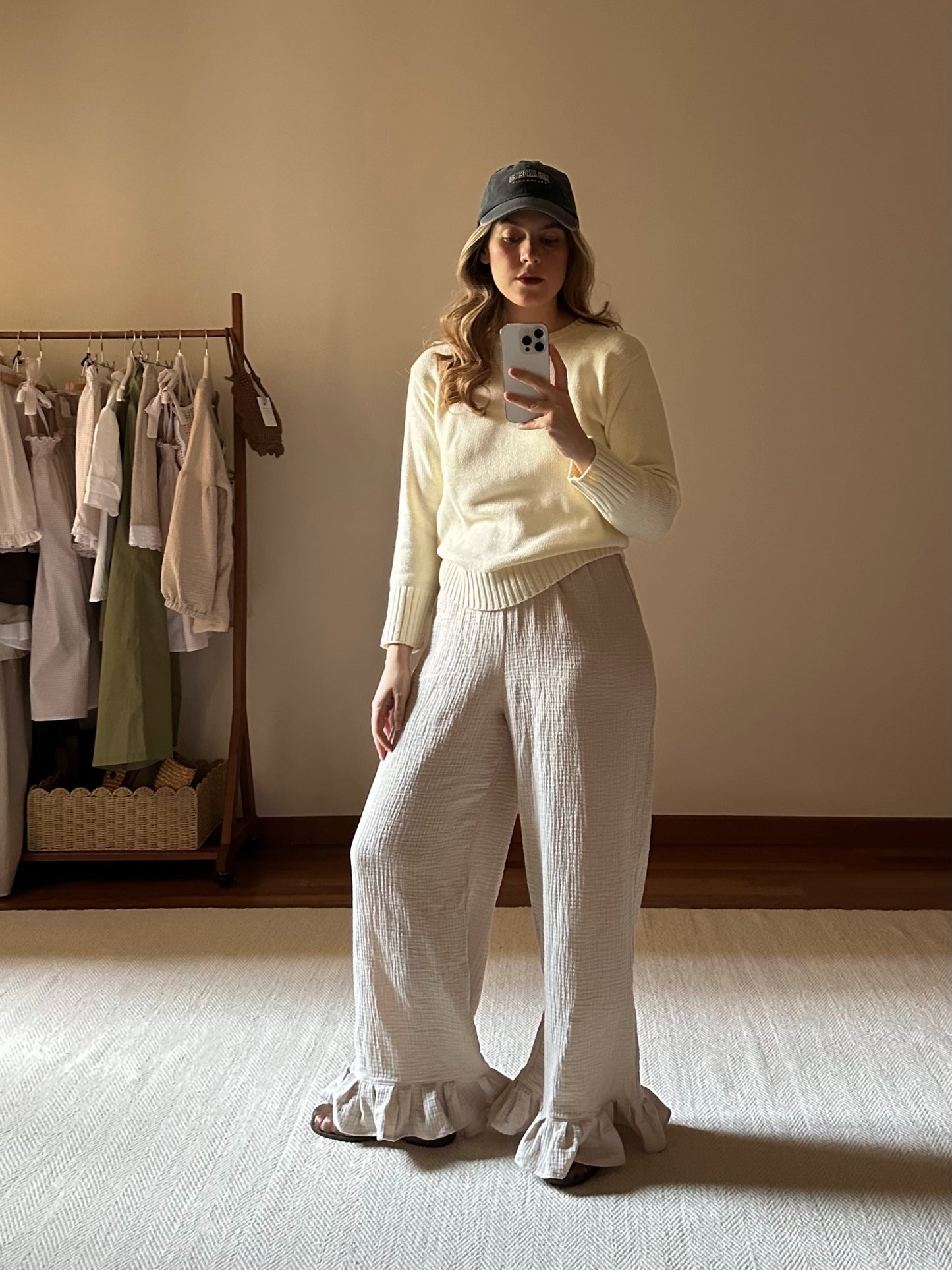 Cotton Muslin Frilled Trousers