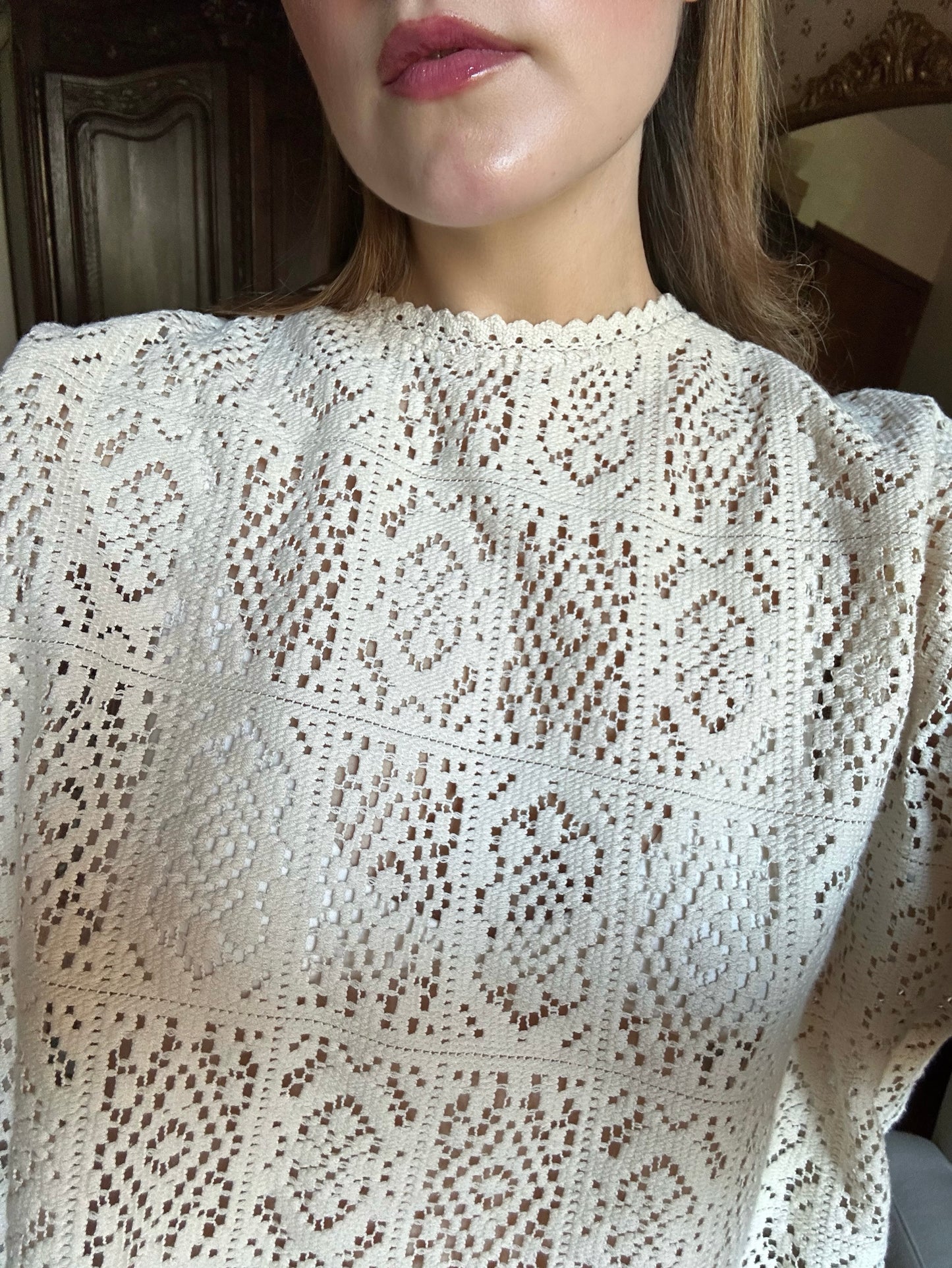 Pure Cotton Beige Crochet Blouse