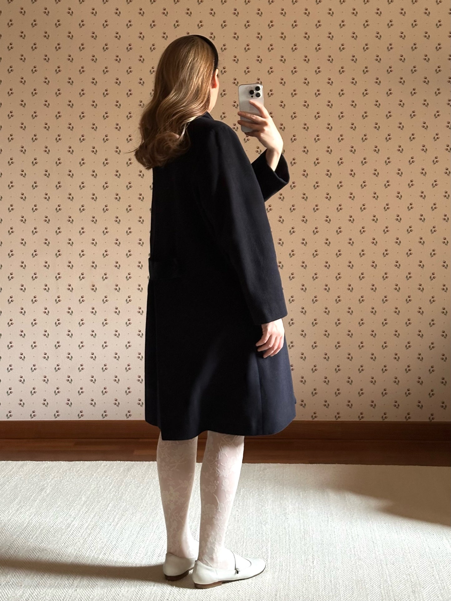 Vintage Blue Swing Coat With Velvet Details