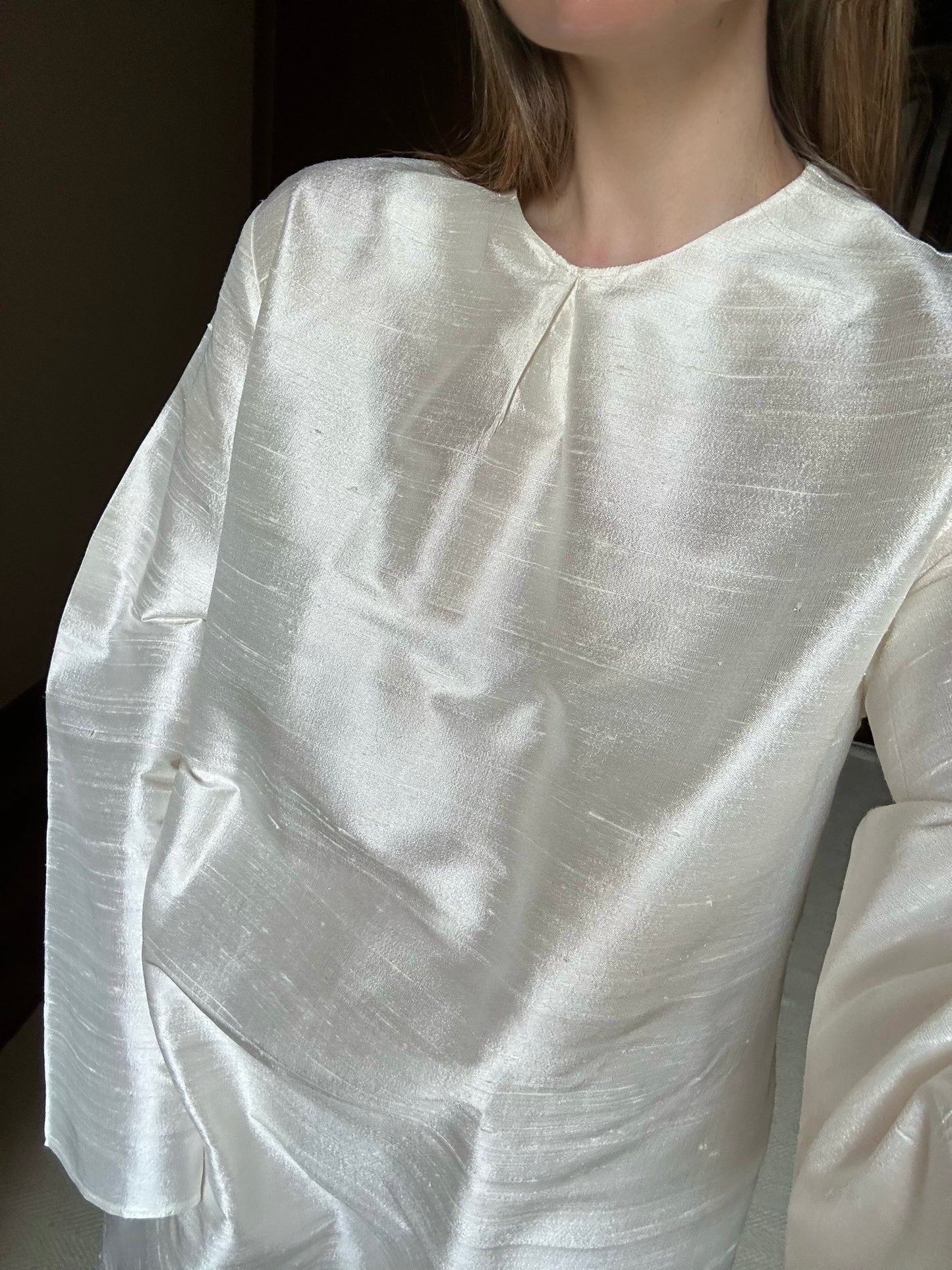 100% Silk White Long Tunic Dress