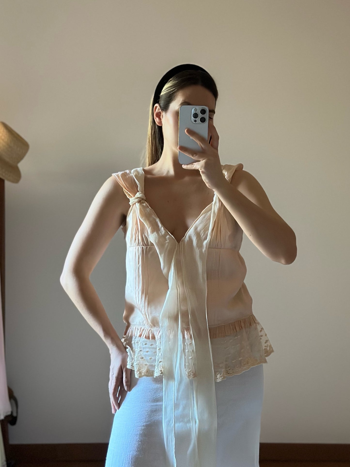 100% Silk Pink Lace Top