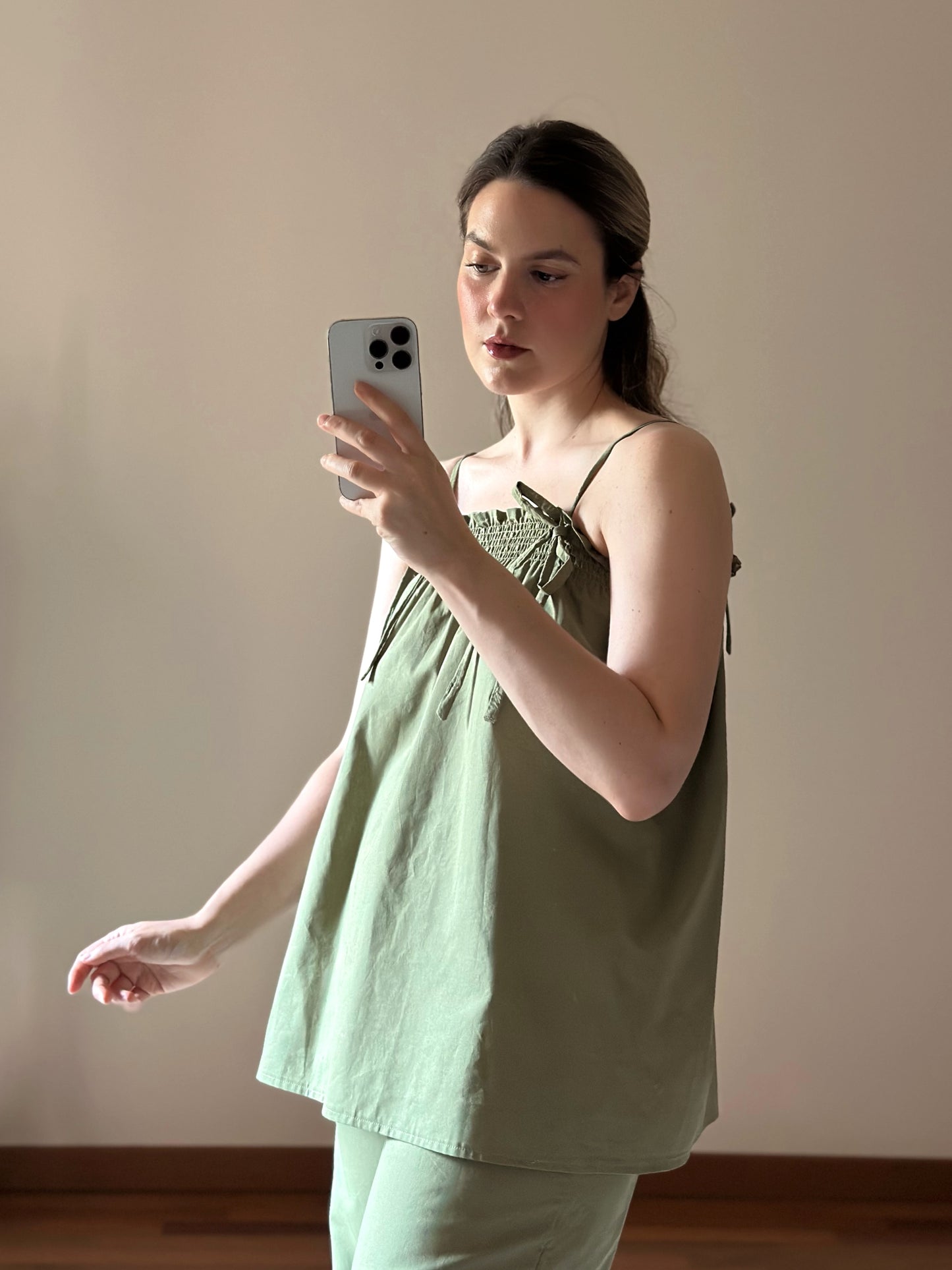 Green Cotton Frill Top