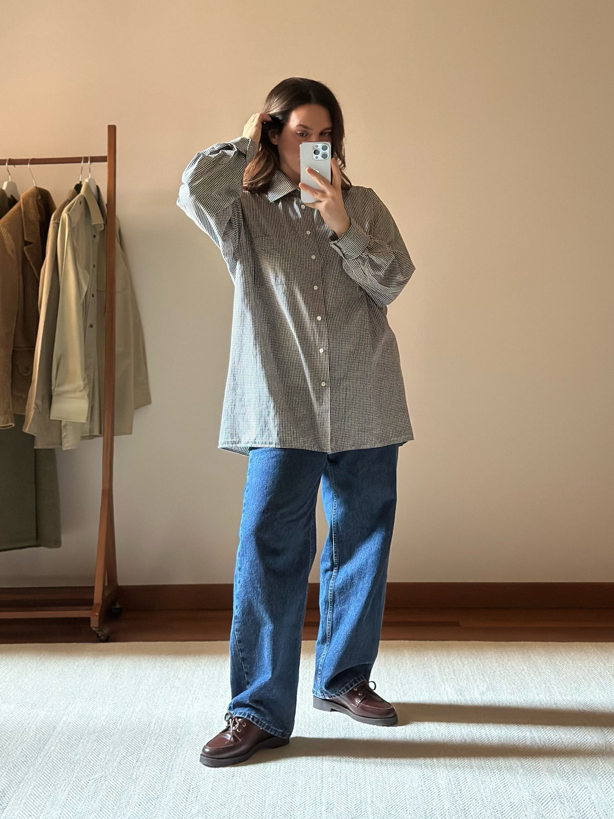 Dark Green Checkered Oversized Cotton Shirt