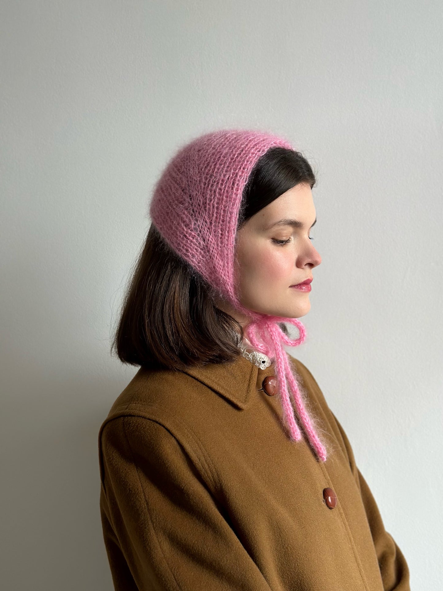 Handmade Silk & Mohair Bonnet - Baby Pink