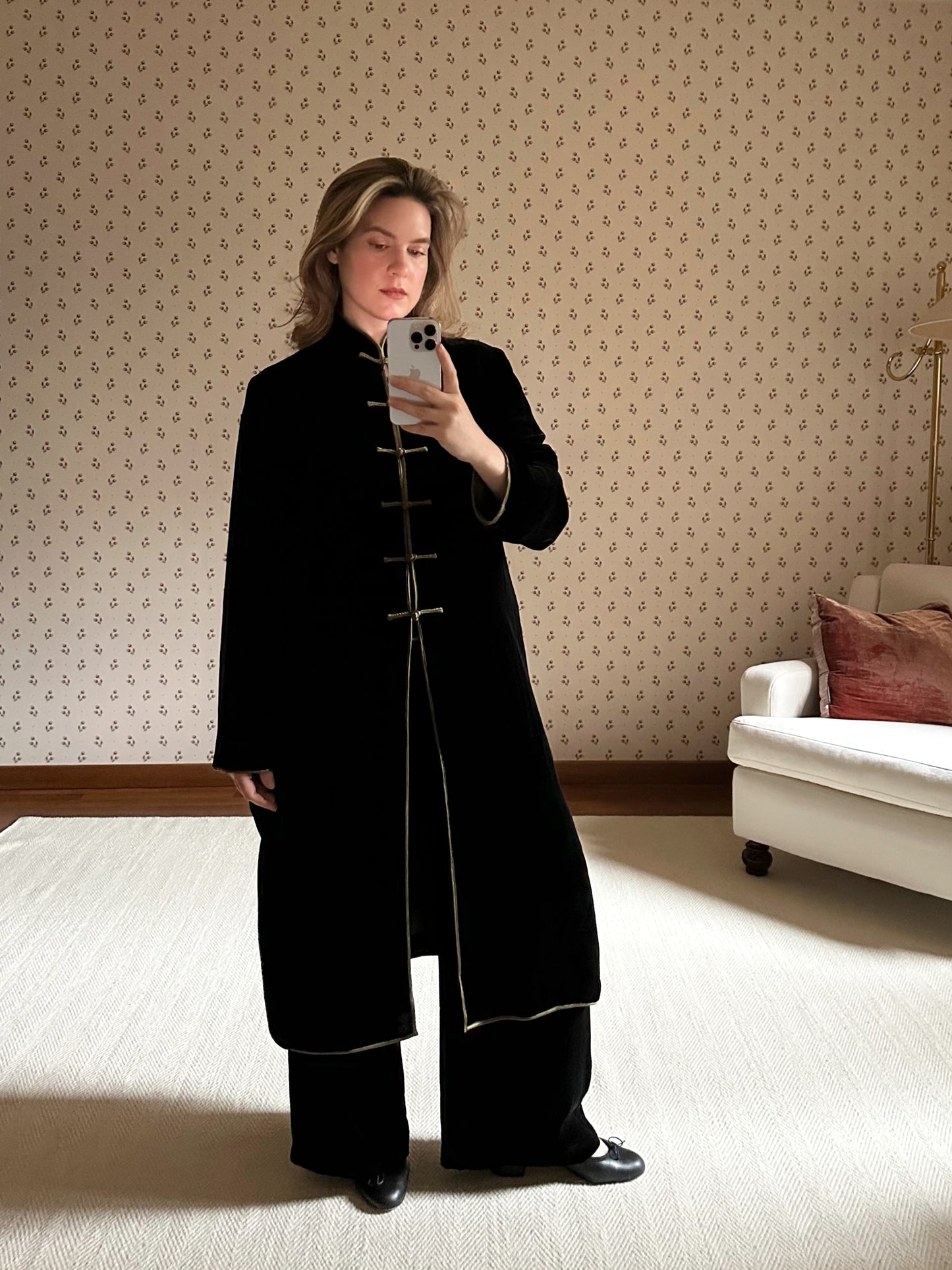 Black Silk Velvet Set With Green Lining