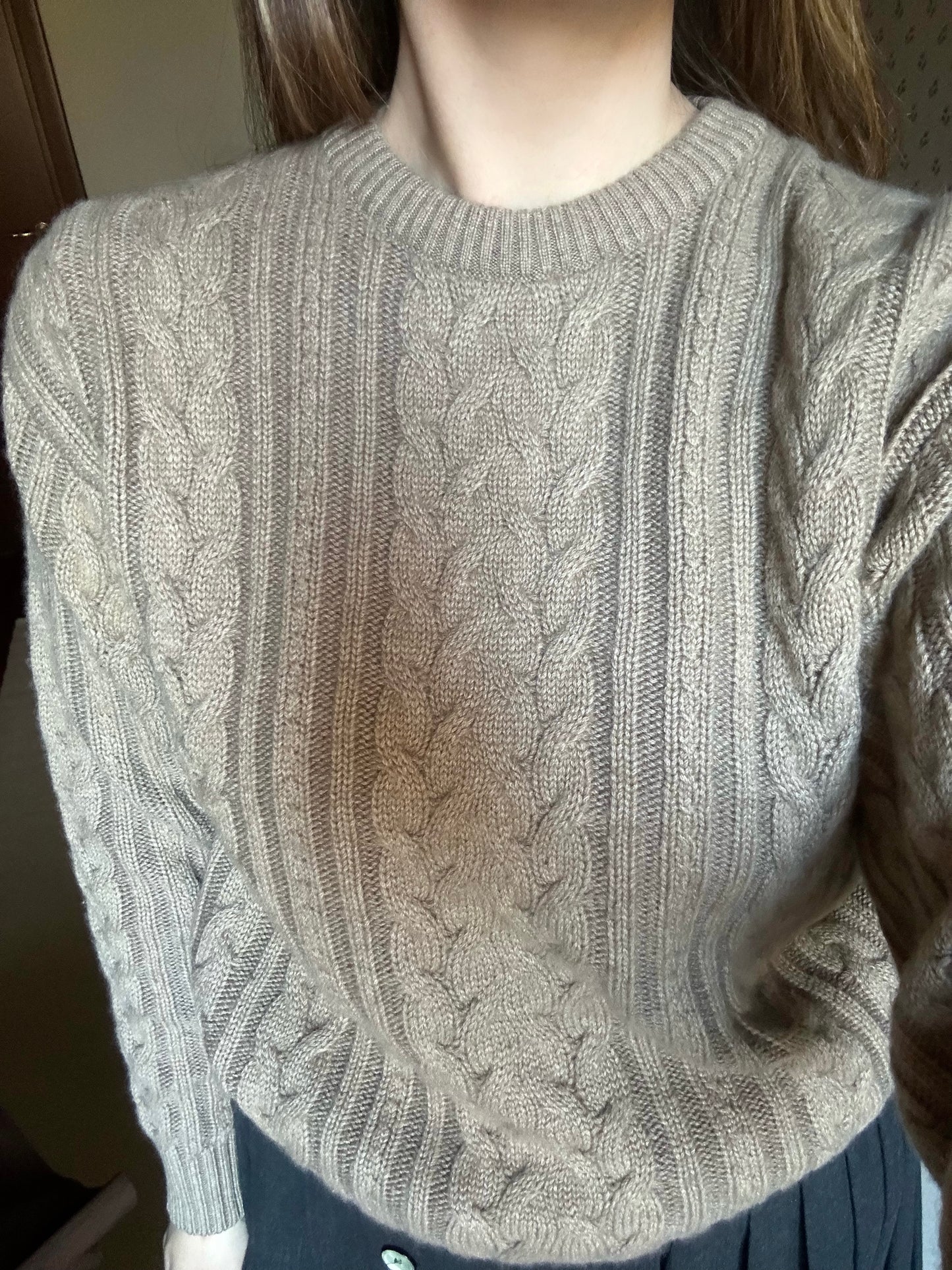 Vintage Wool & Cashmere Cable Knit Brown Sweater