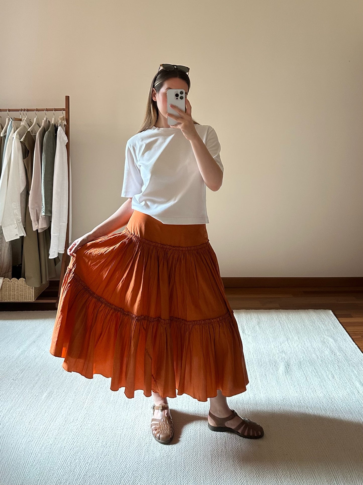 100% Silk Orange Ruffled Skirt
