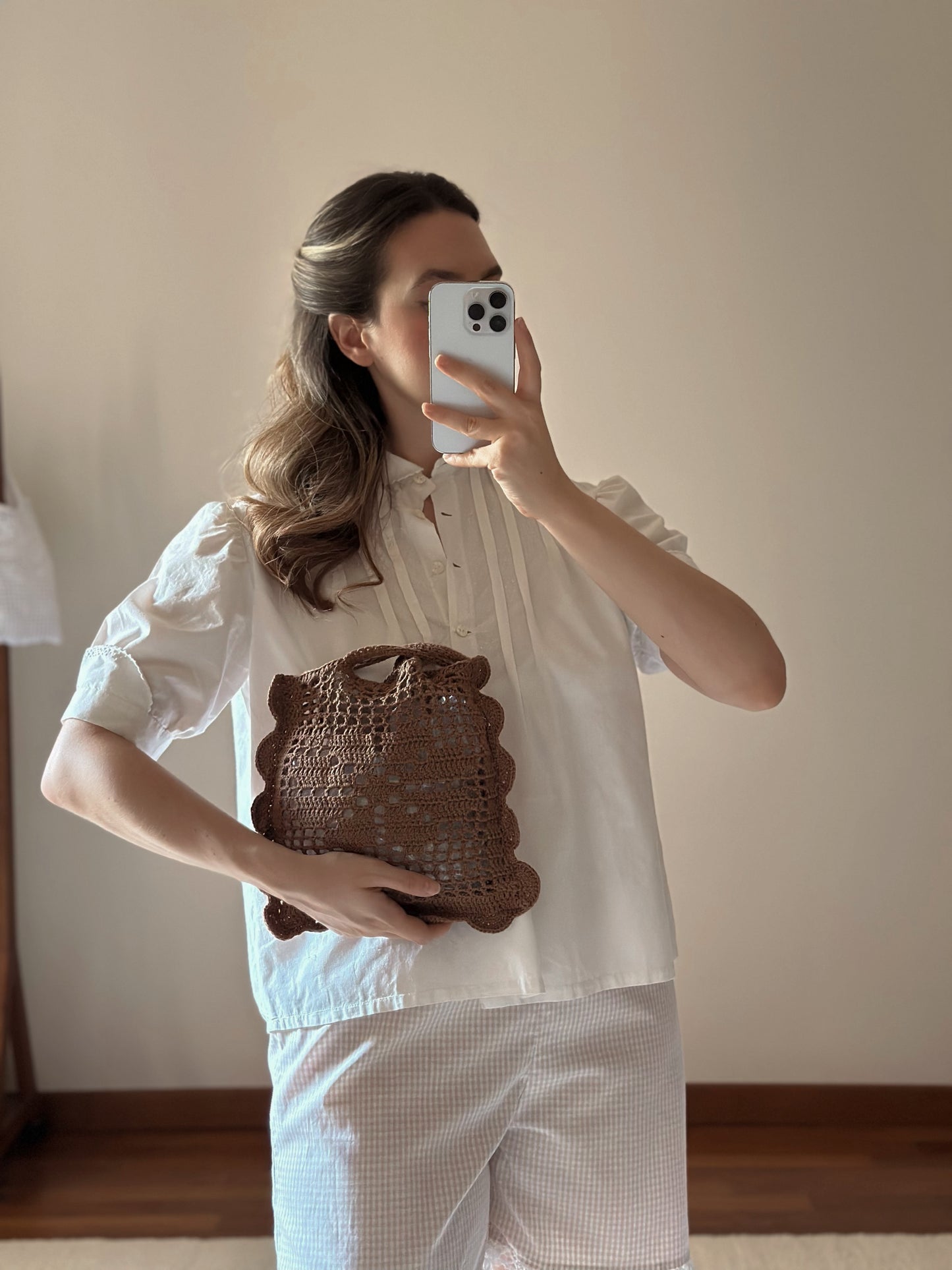 Filet Crochet Chocolate Brown Daisy Handbag