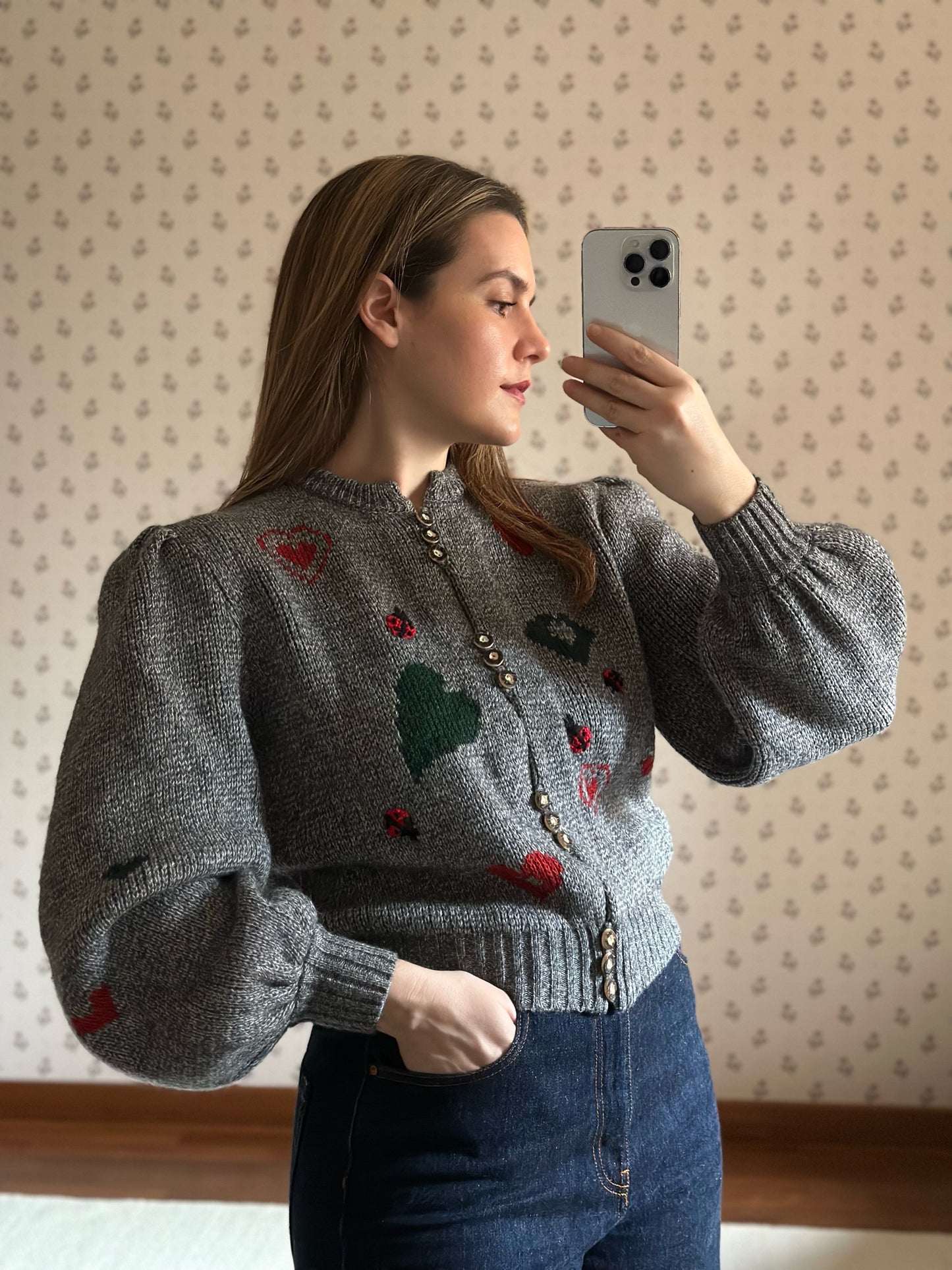 Vintage Austrian Hearts & Ladybirds Cardigan