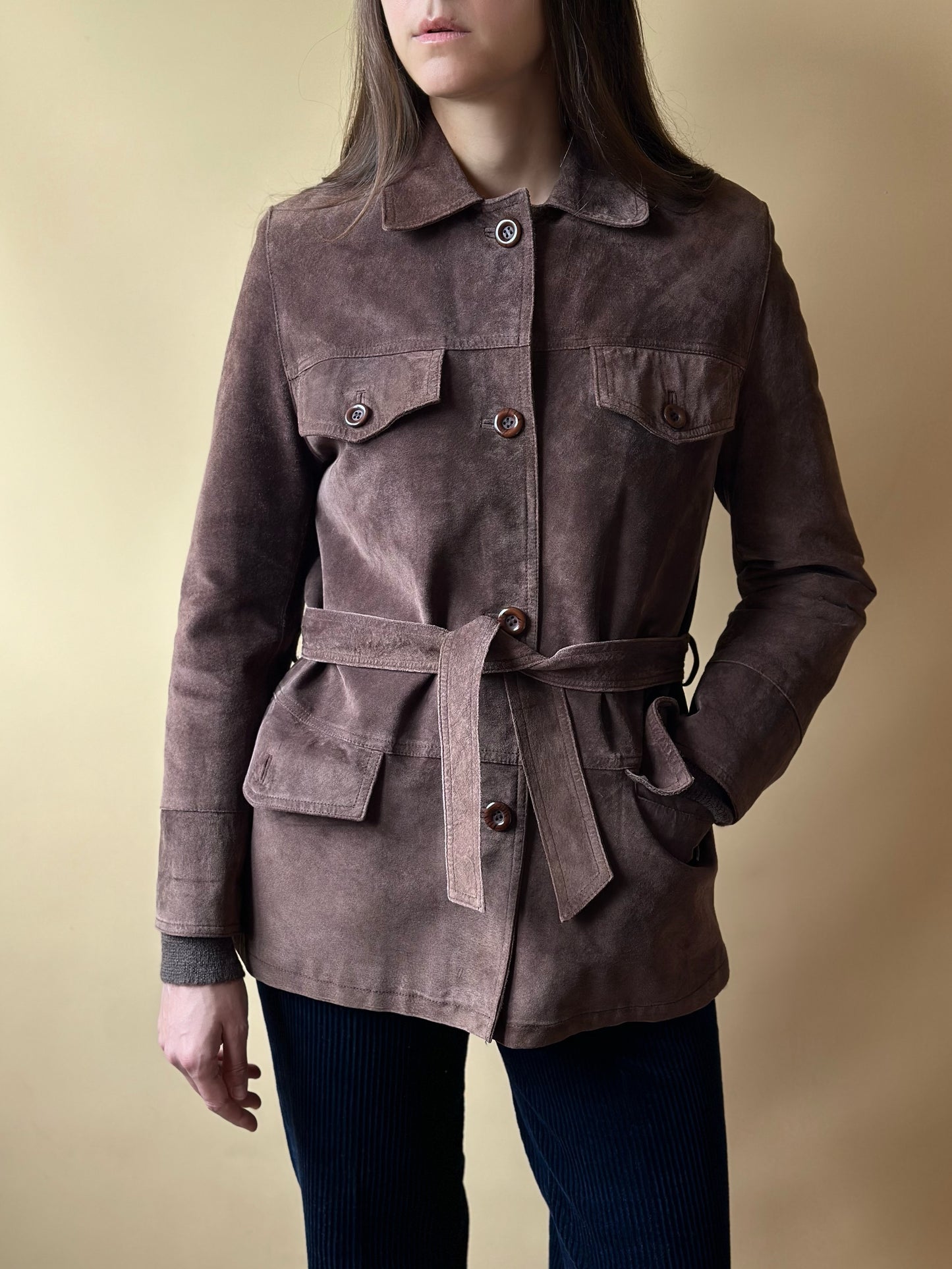 Vintage Chocolate Brown Suede Belted Jacket