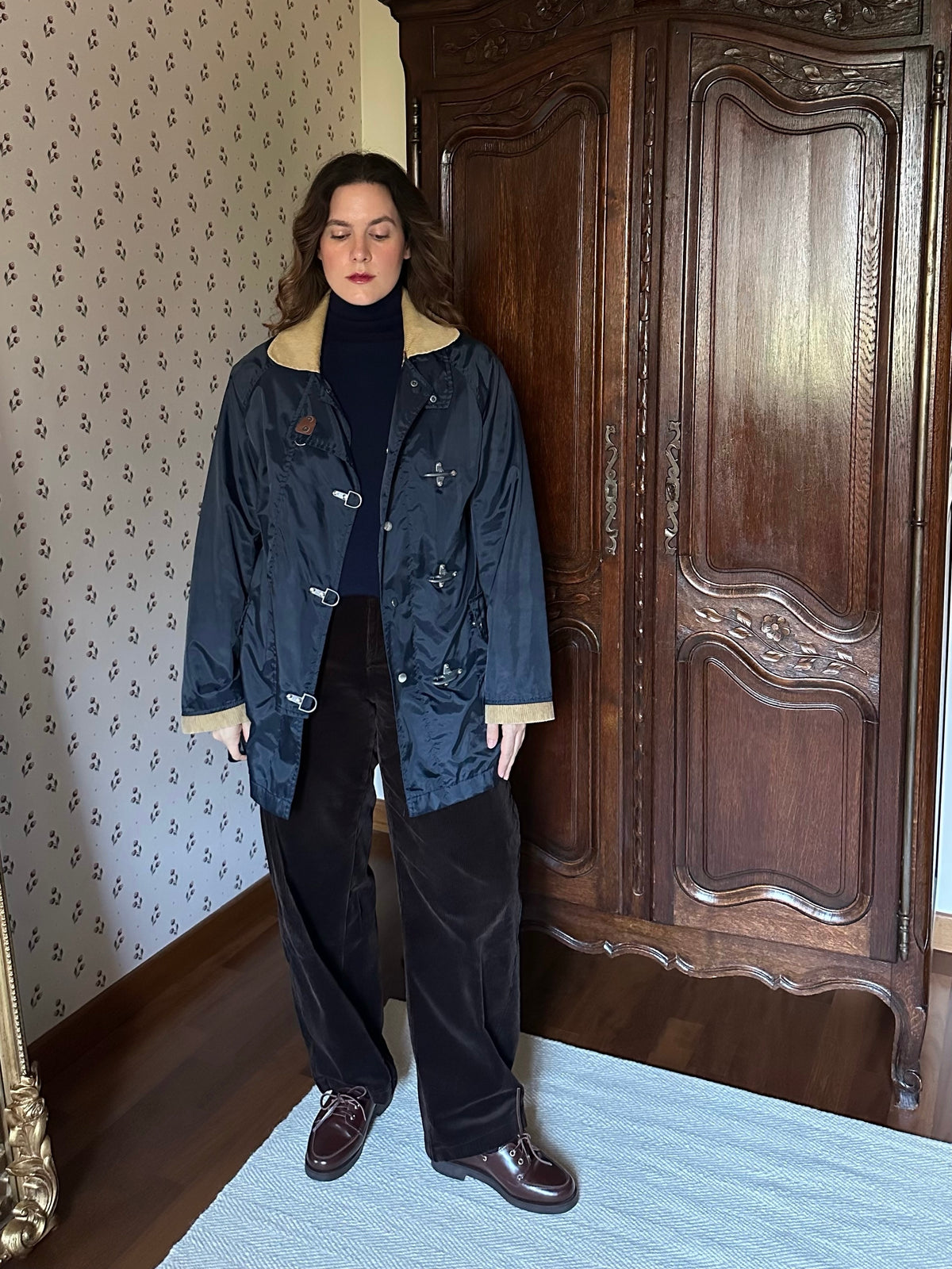 Blue Rainproof Jacket With Metal Clasps