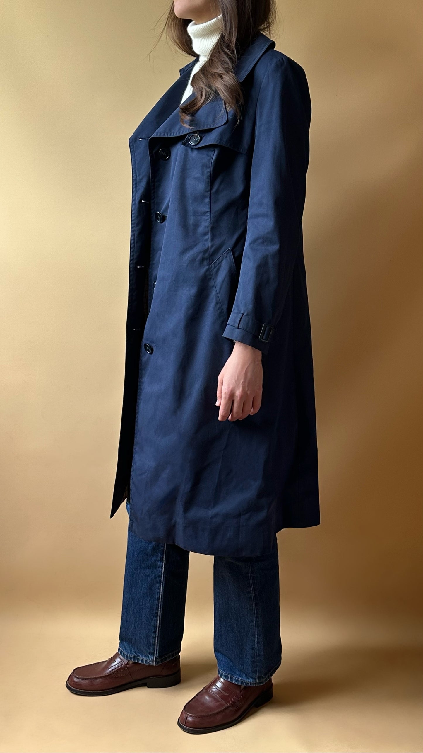 Vintage Sealup Navy Blue Trench Coat