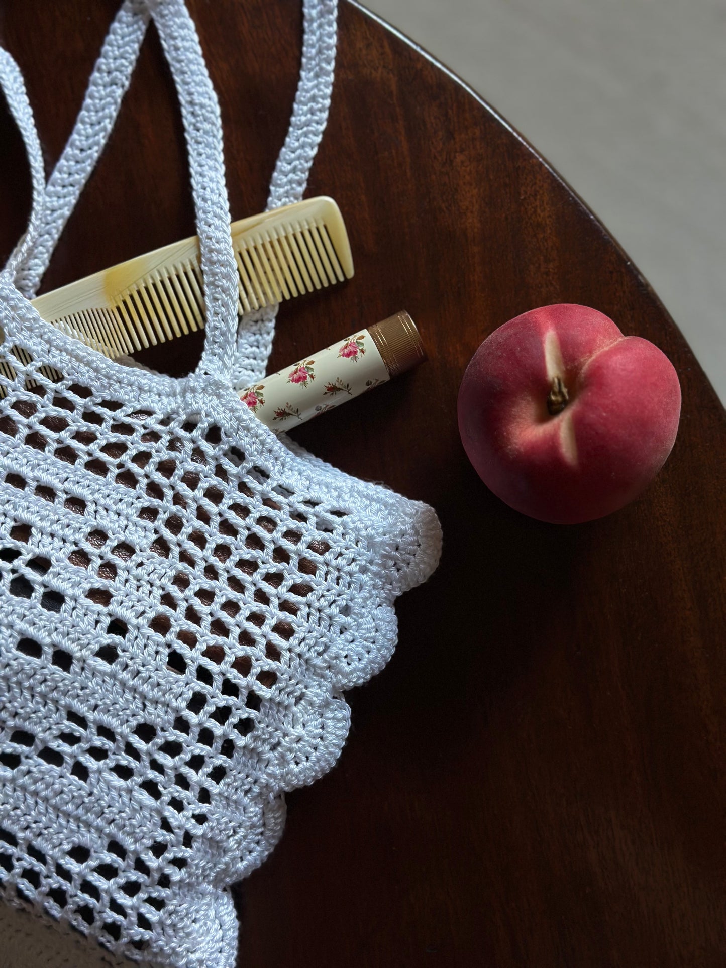 Filet Crochet White Rose Handbag
