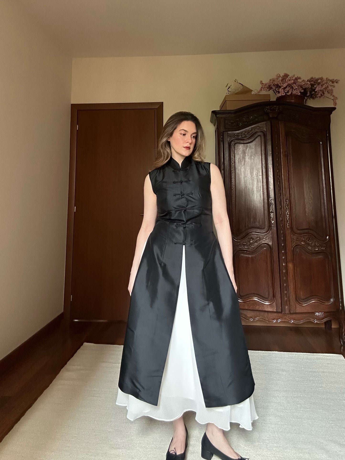 100% Silk Long Black Tang Jacket