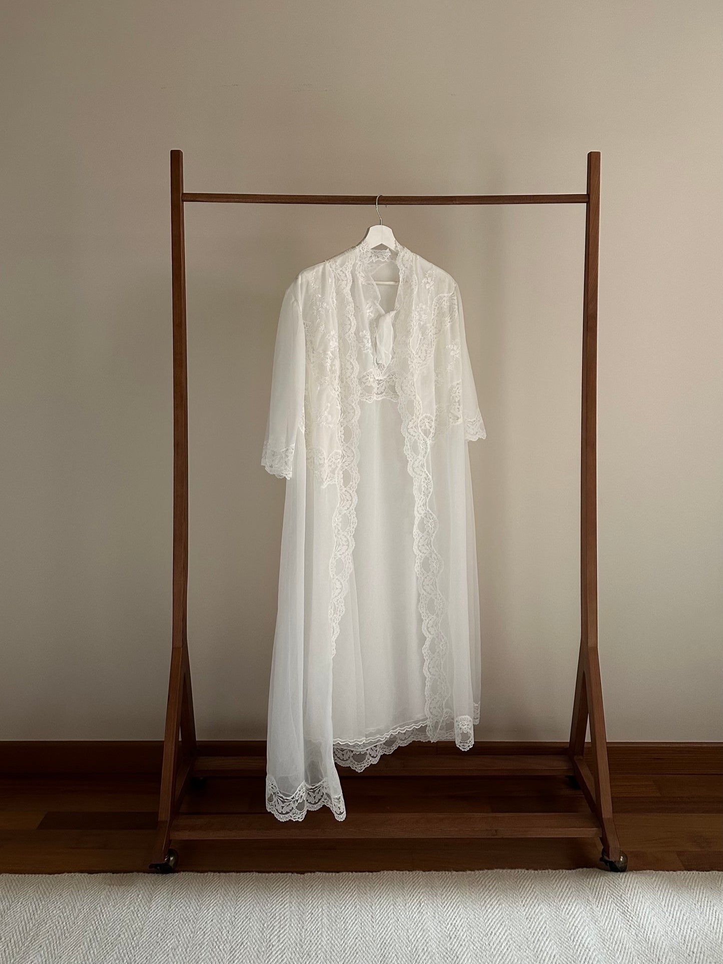 Set Of Lace Trimmed Nightgown and Dressing Gown