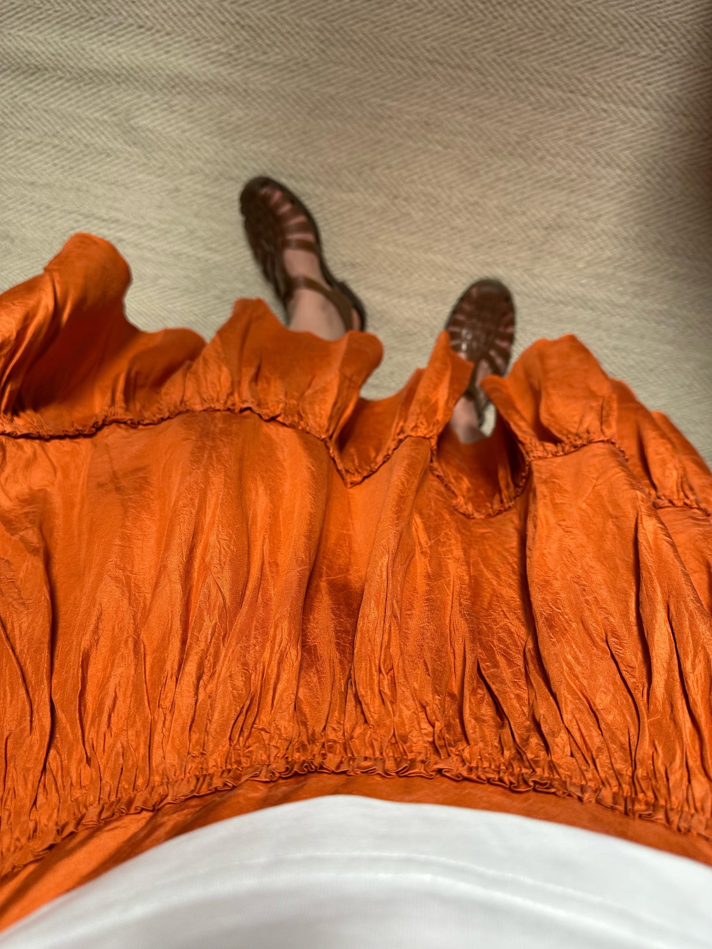 100% Silk Orange Ruffled Skirt