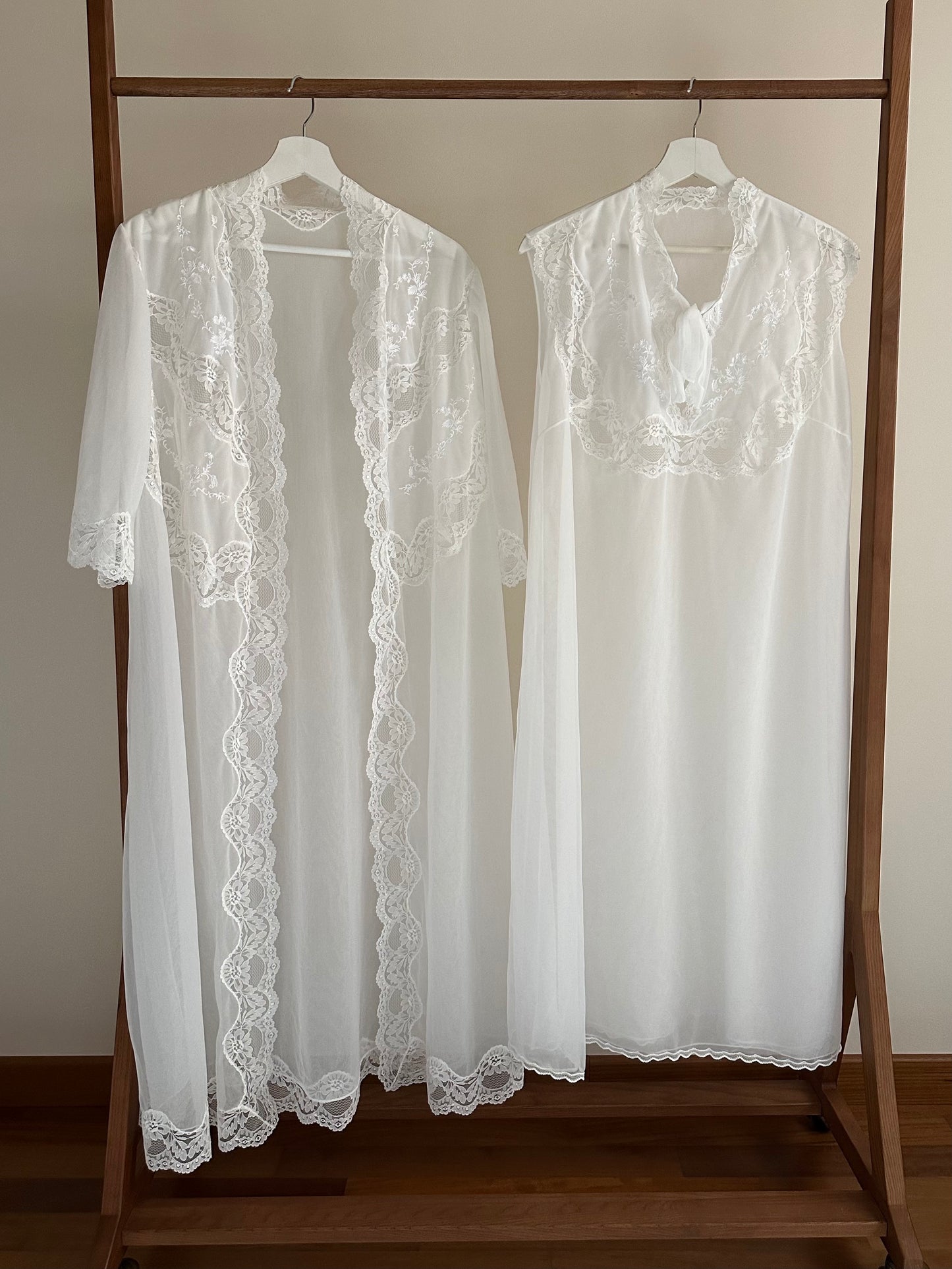 Set Of Lace Trimmed Nightgown and Dressing Gown
