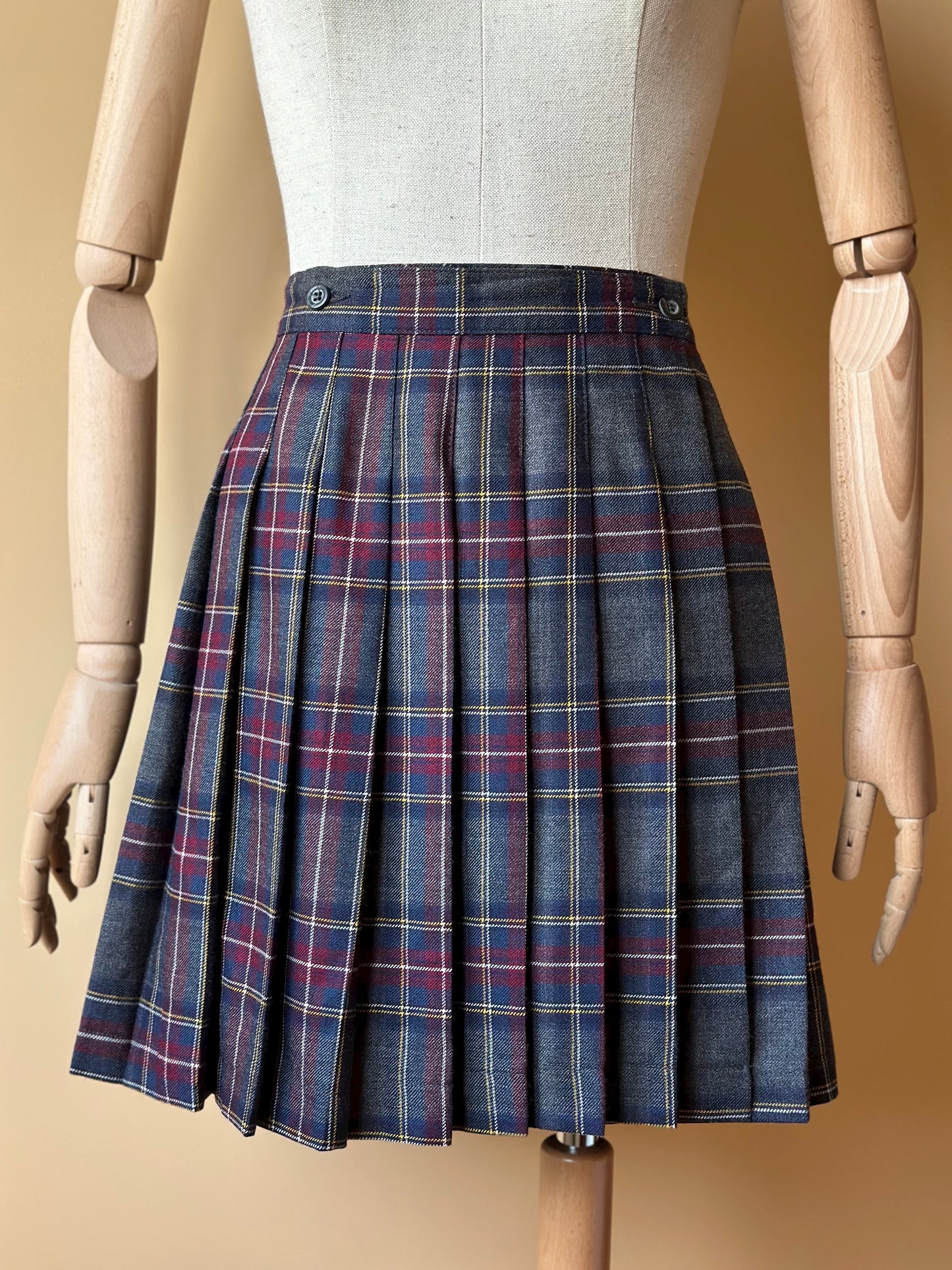 Vintage Gray & Burgundy Tartan Wrap-Up Skirt