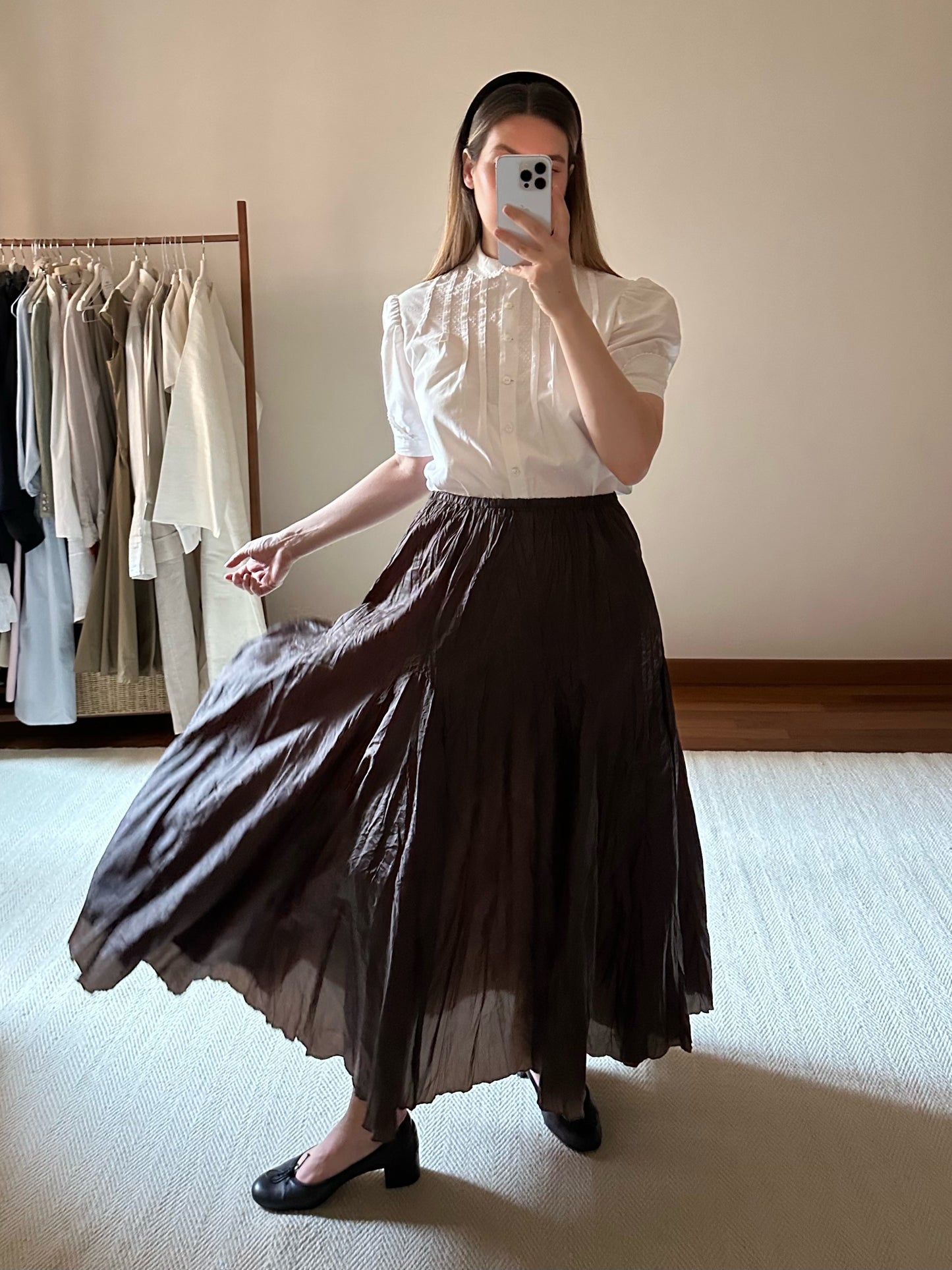 Chocolate Brown Crinkled Maxi Skirt