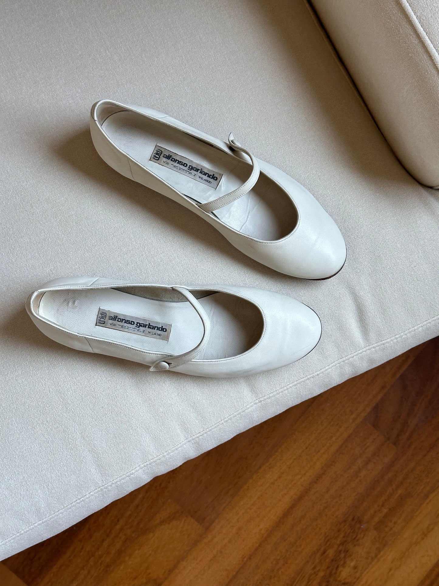 White Nappa Leather Mary Jane Shoes