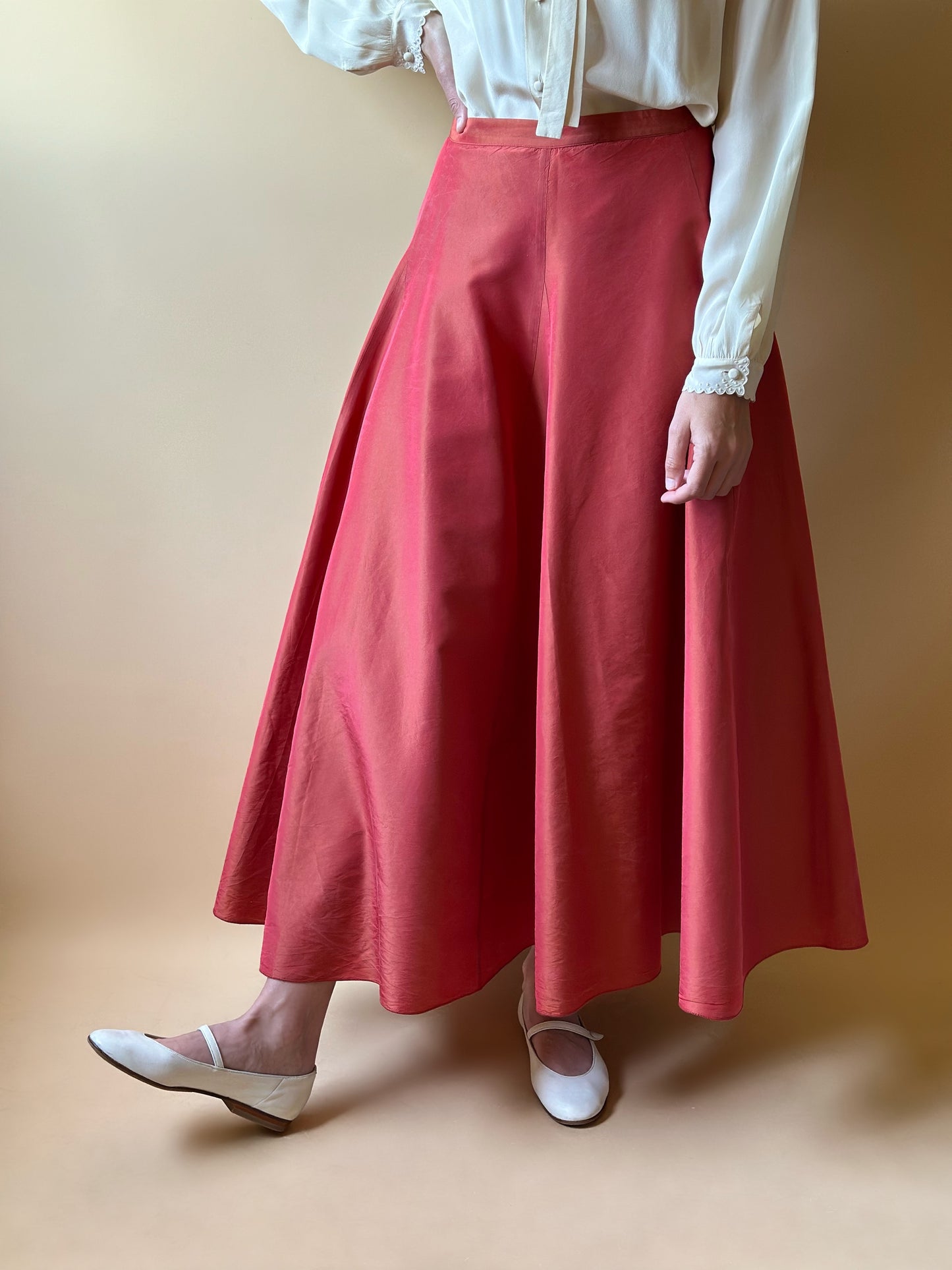 Vintage Silk Shantung Paneled Maxi Skirt