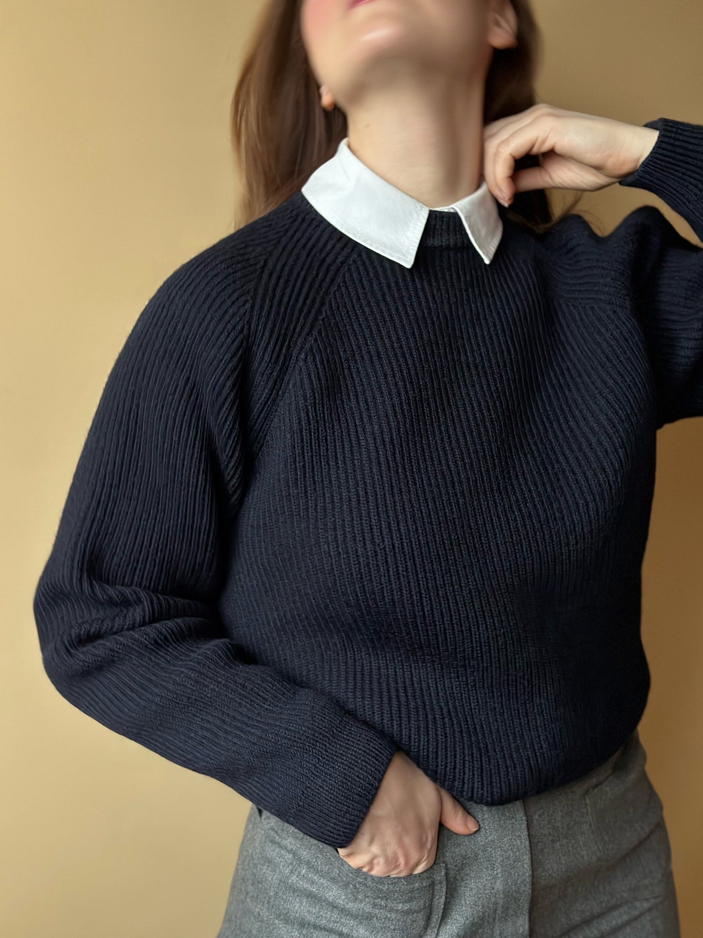 Vintage Ribbed Navy Blue Sweater