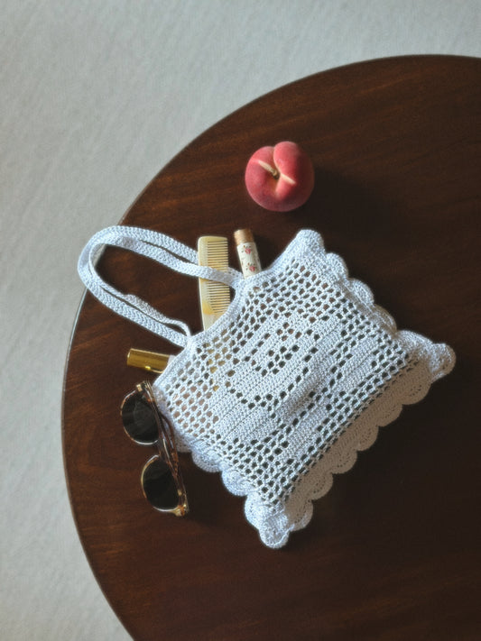 Filet Crochet White Rose Handbag