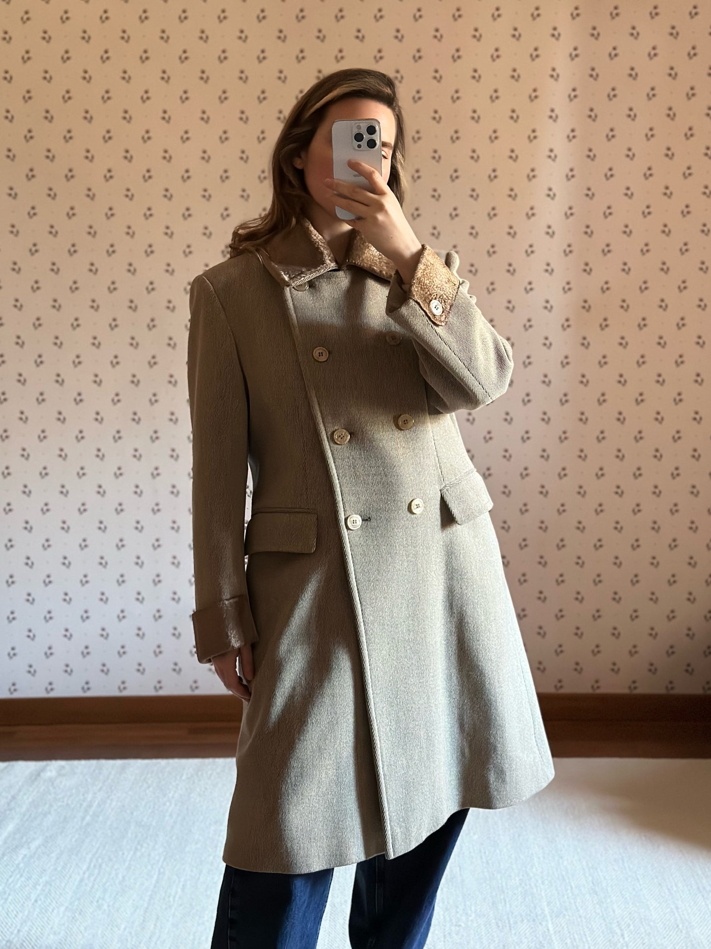 Double Breasted Short Taupe Coat
