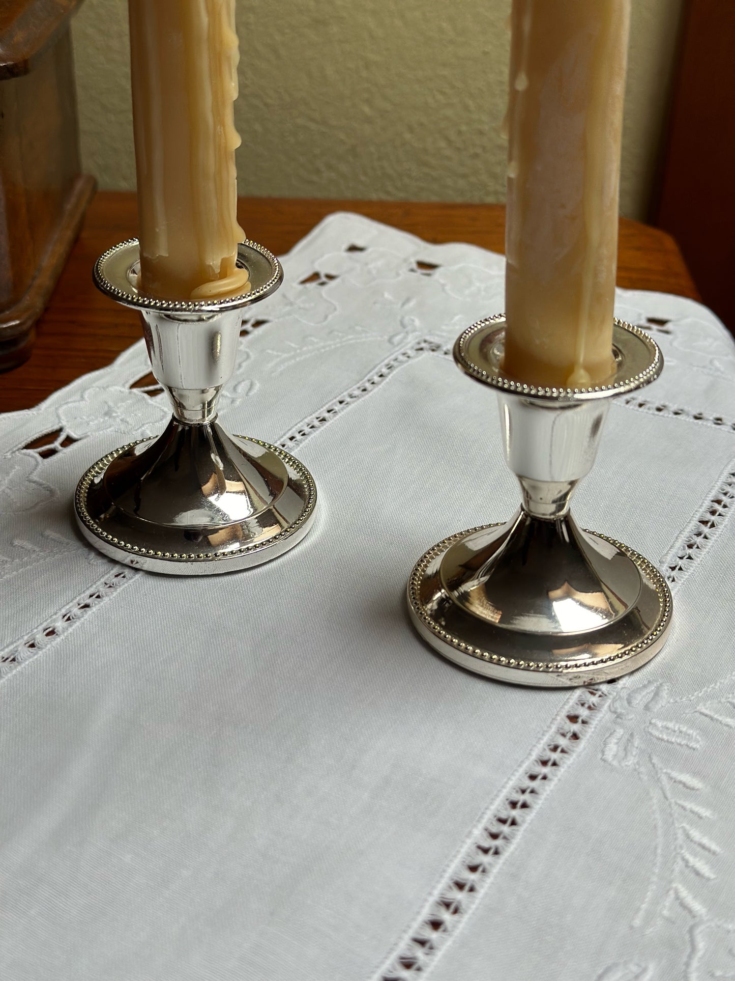 Set Of Two Vintage Silver-Plated Metal Candle Holders
