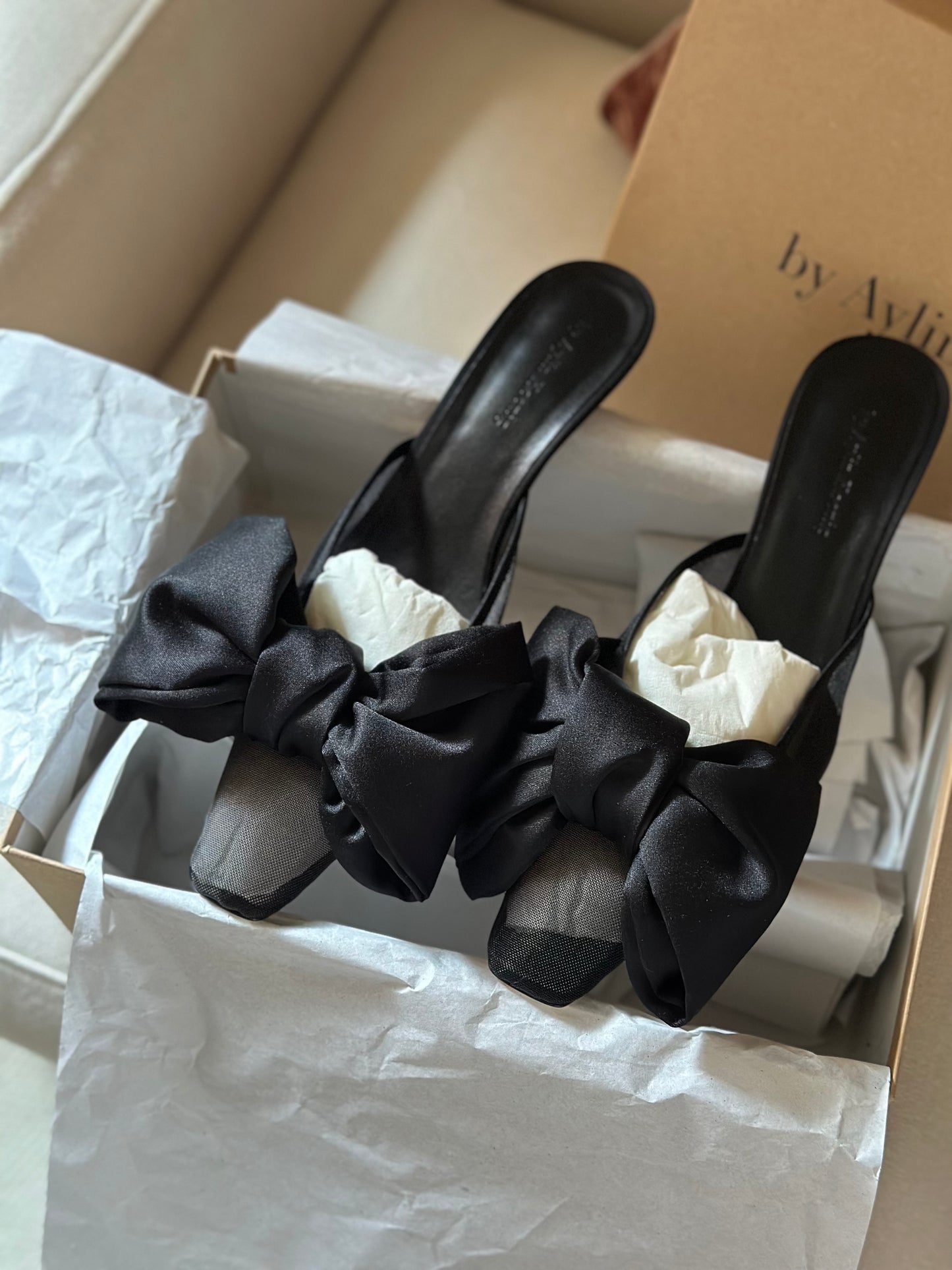 Black Bow Mules by Aylin Koenig
