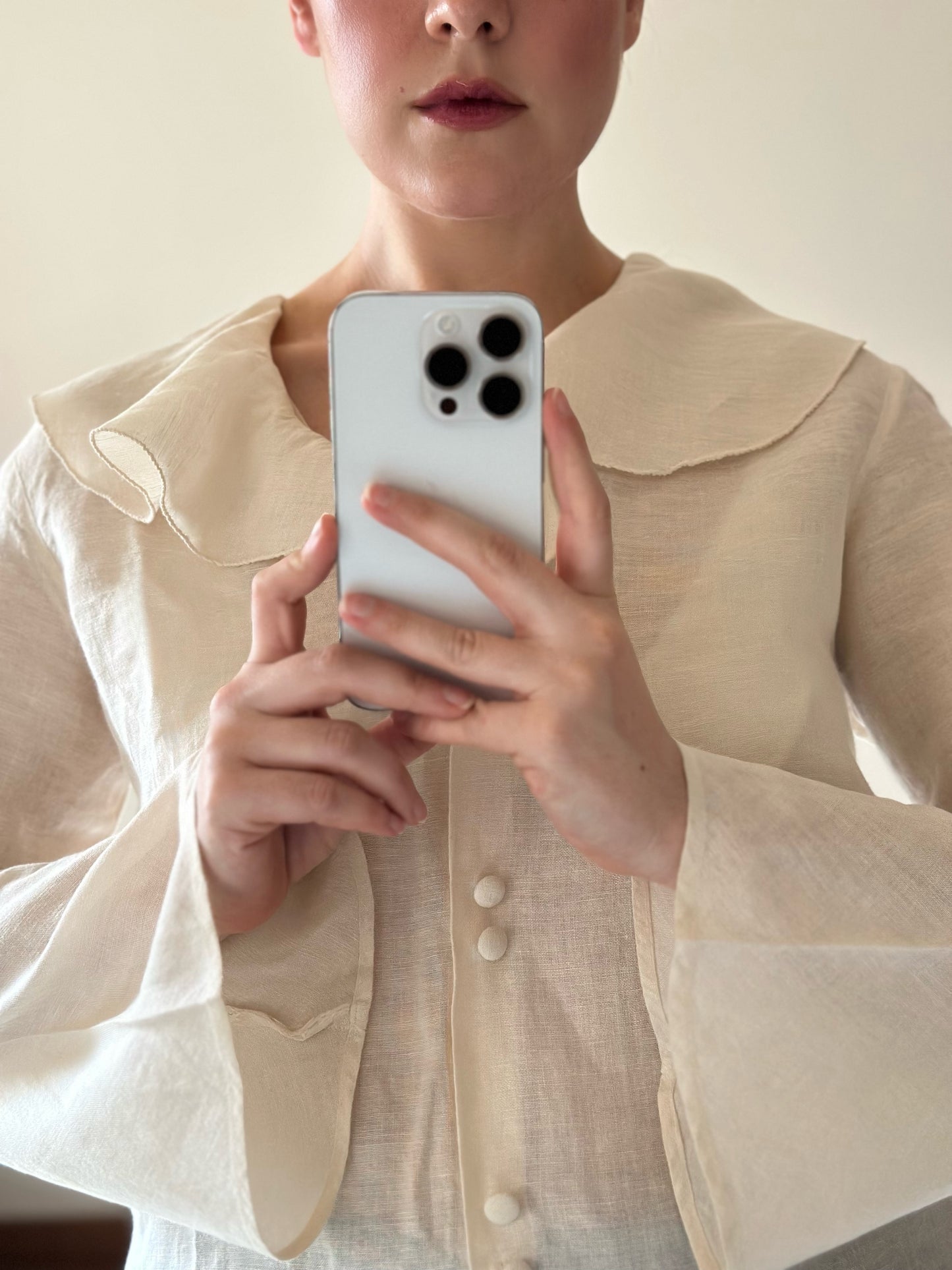 Linen Beige Ruffled Shirt