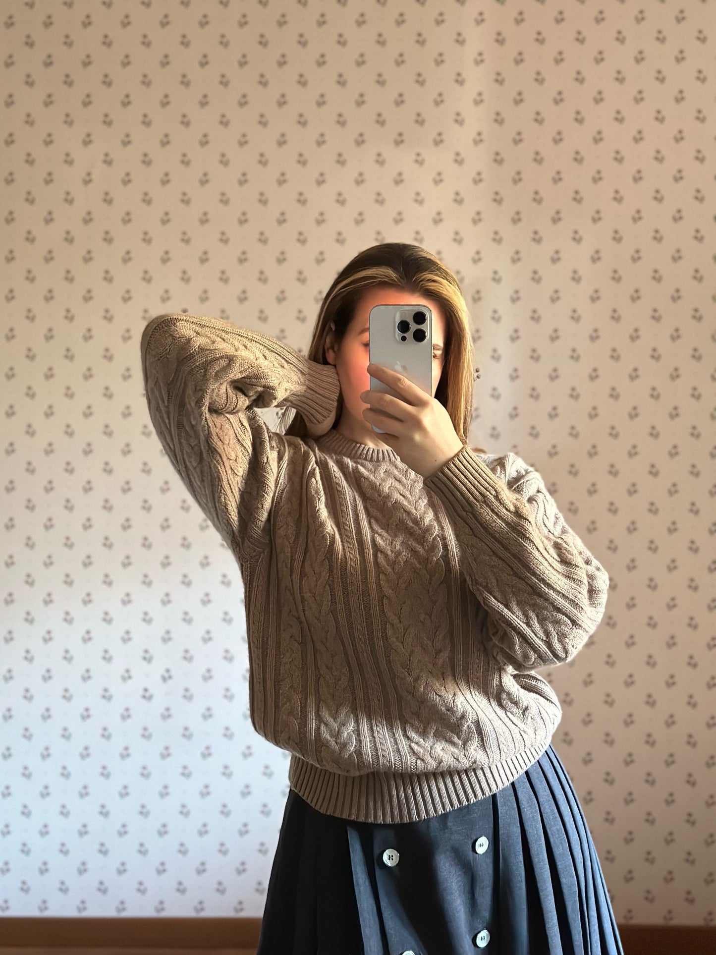 Vintage Wool & Cashmere Cable Knit Brown Sweater