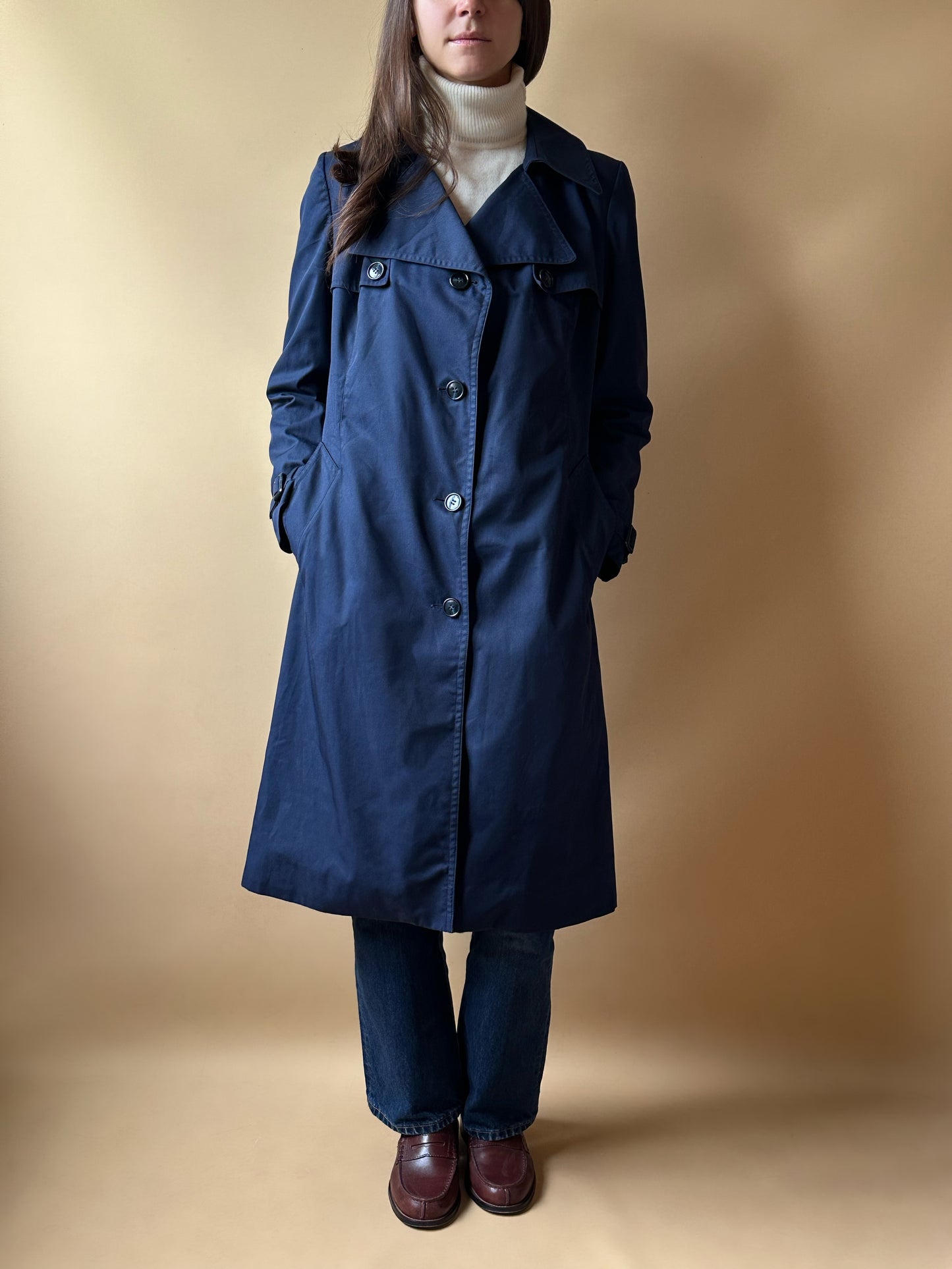 Vintage Sealup Navy Blue Trench Coat