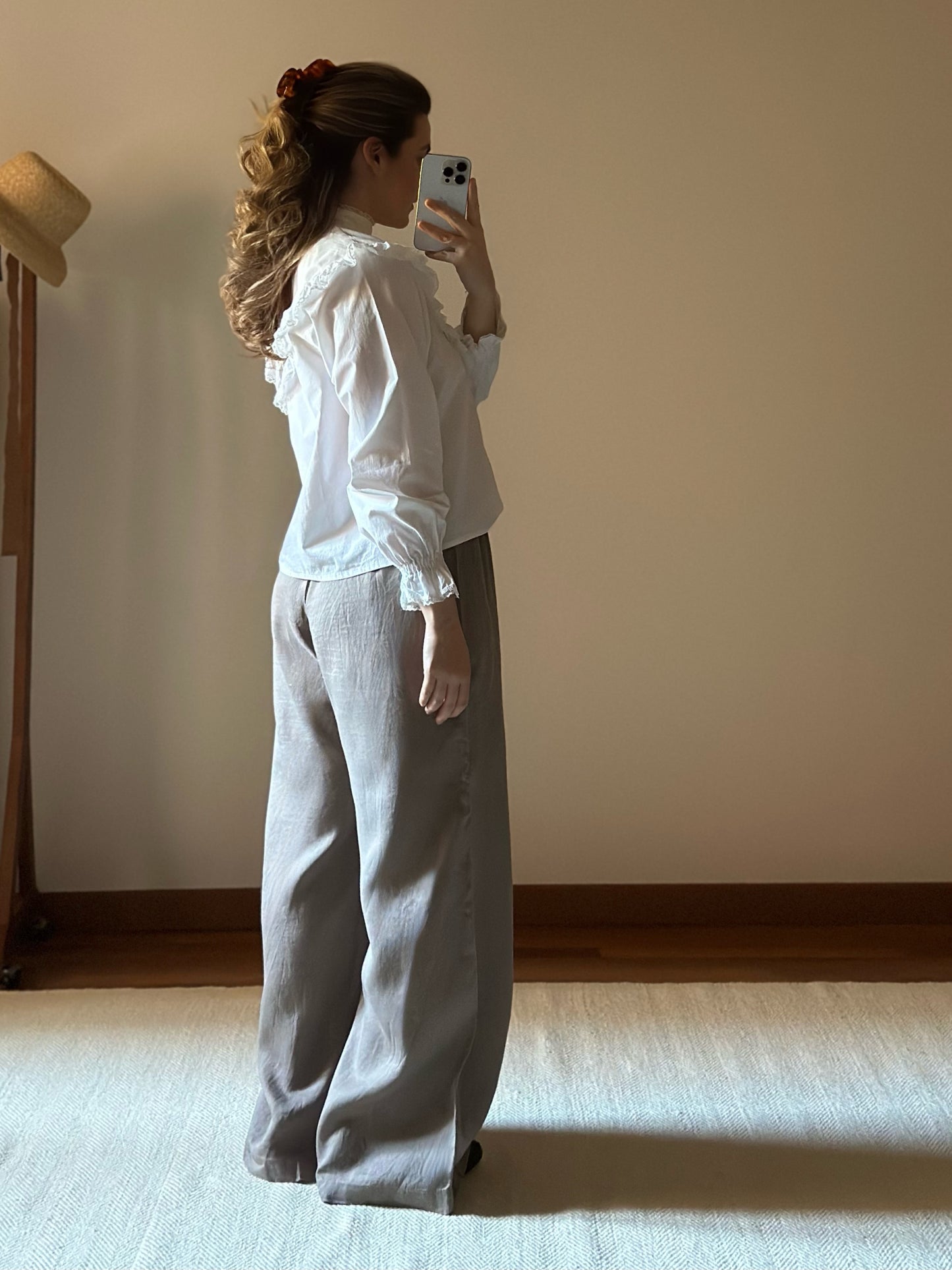 Pure Linen Taupe Palazzo Pants