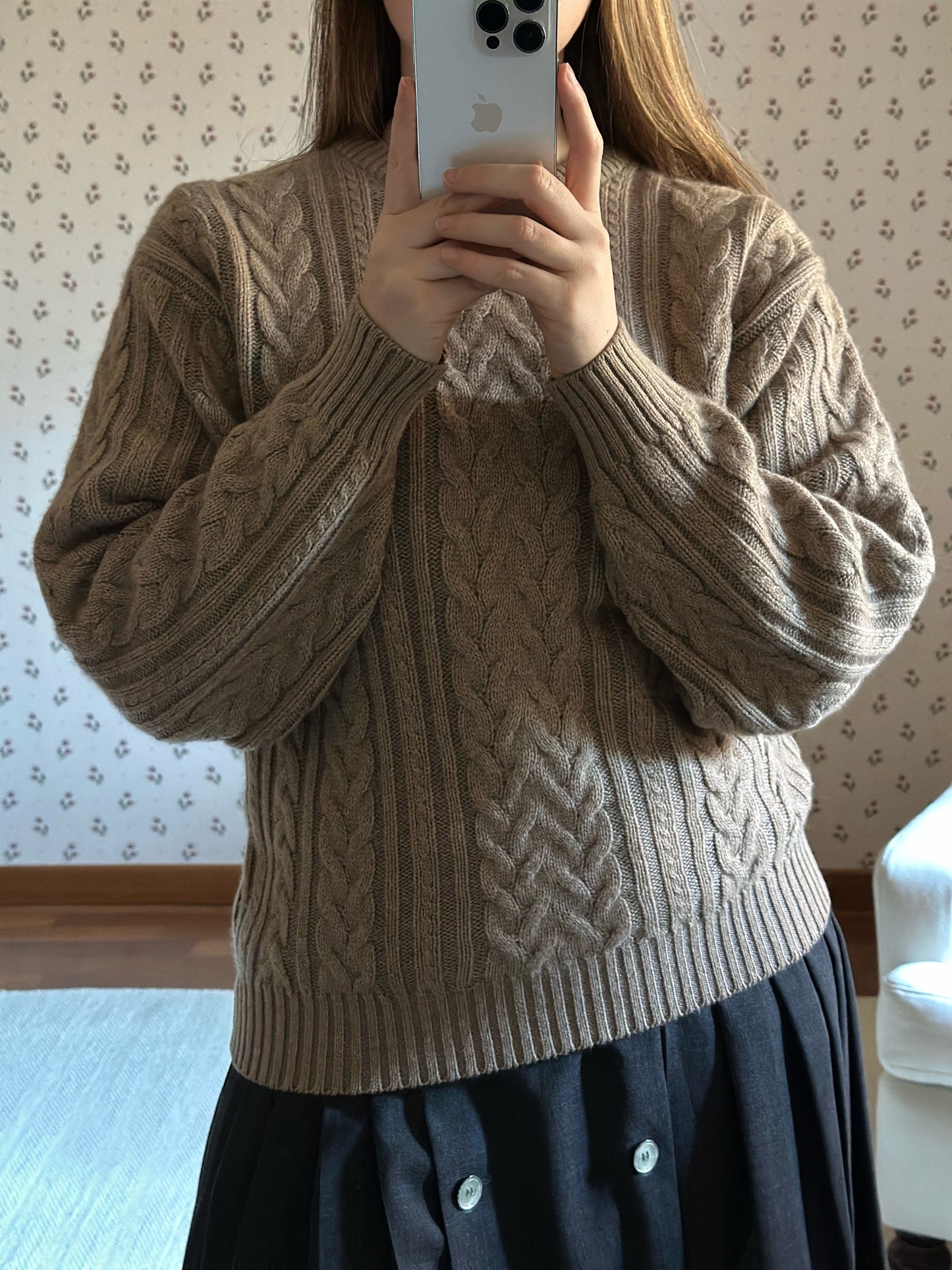Vintage Wool & Cashmere Cable Knit Brown Sweater