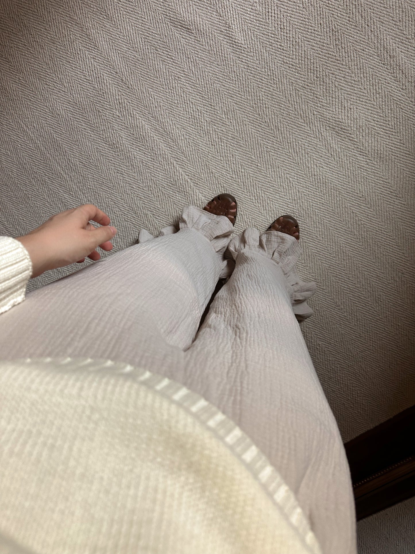 Cotton Muslin Frilled Trousers