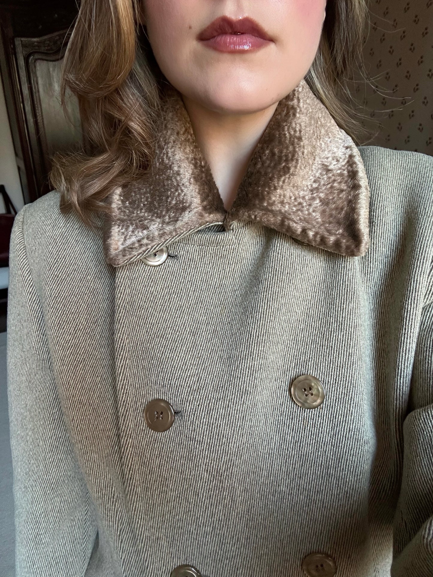 Double Breasted Short Taupe Coat