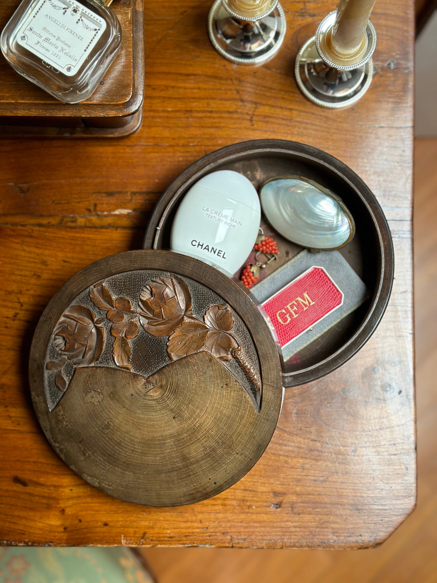 Antique Round Wooden Box