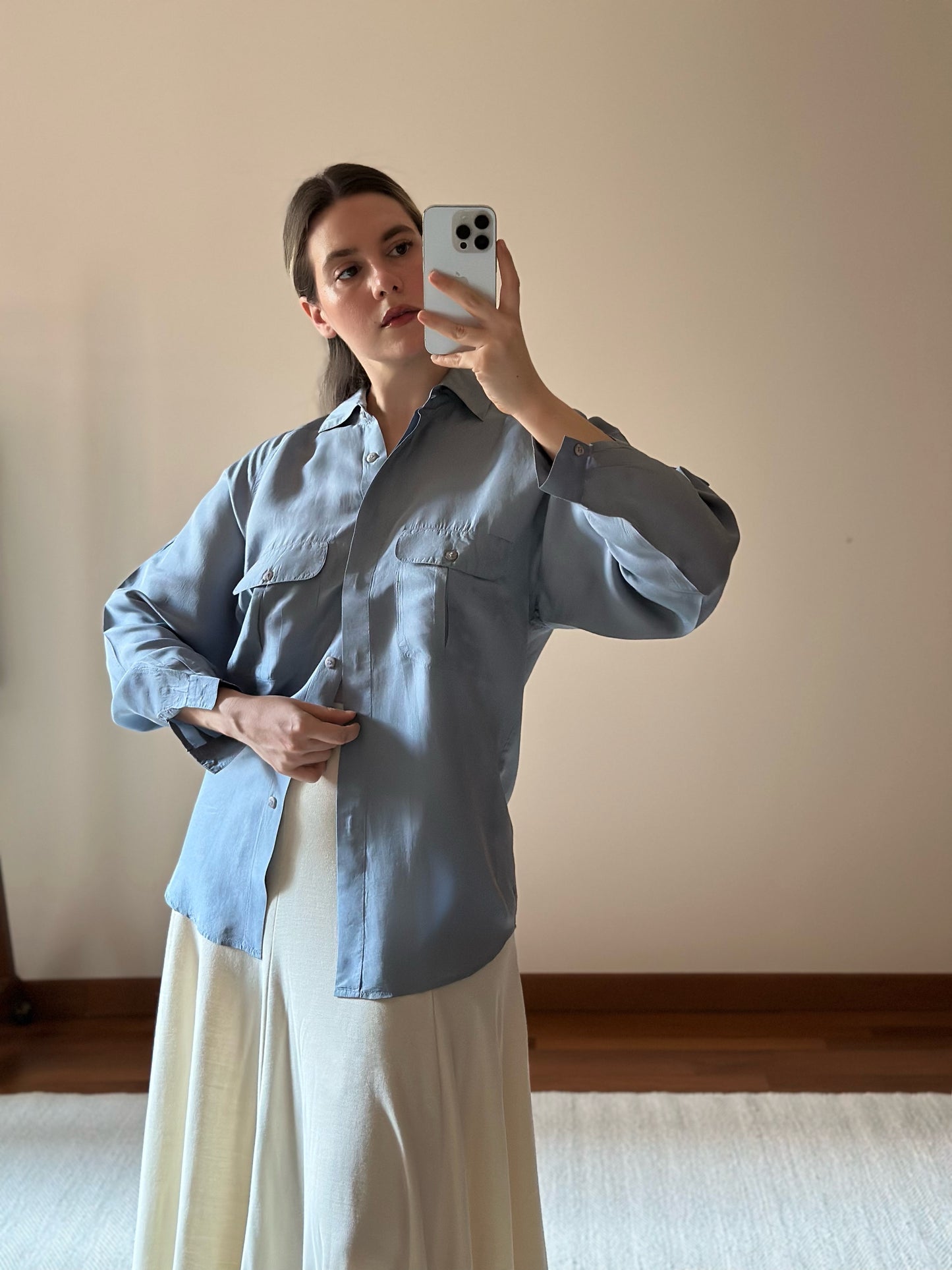 100% Silk Powder Bluse Shirt