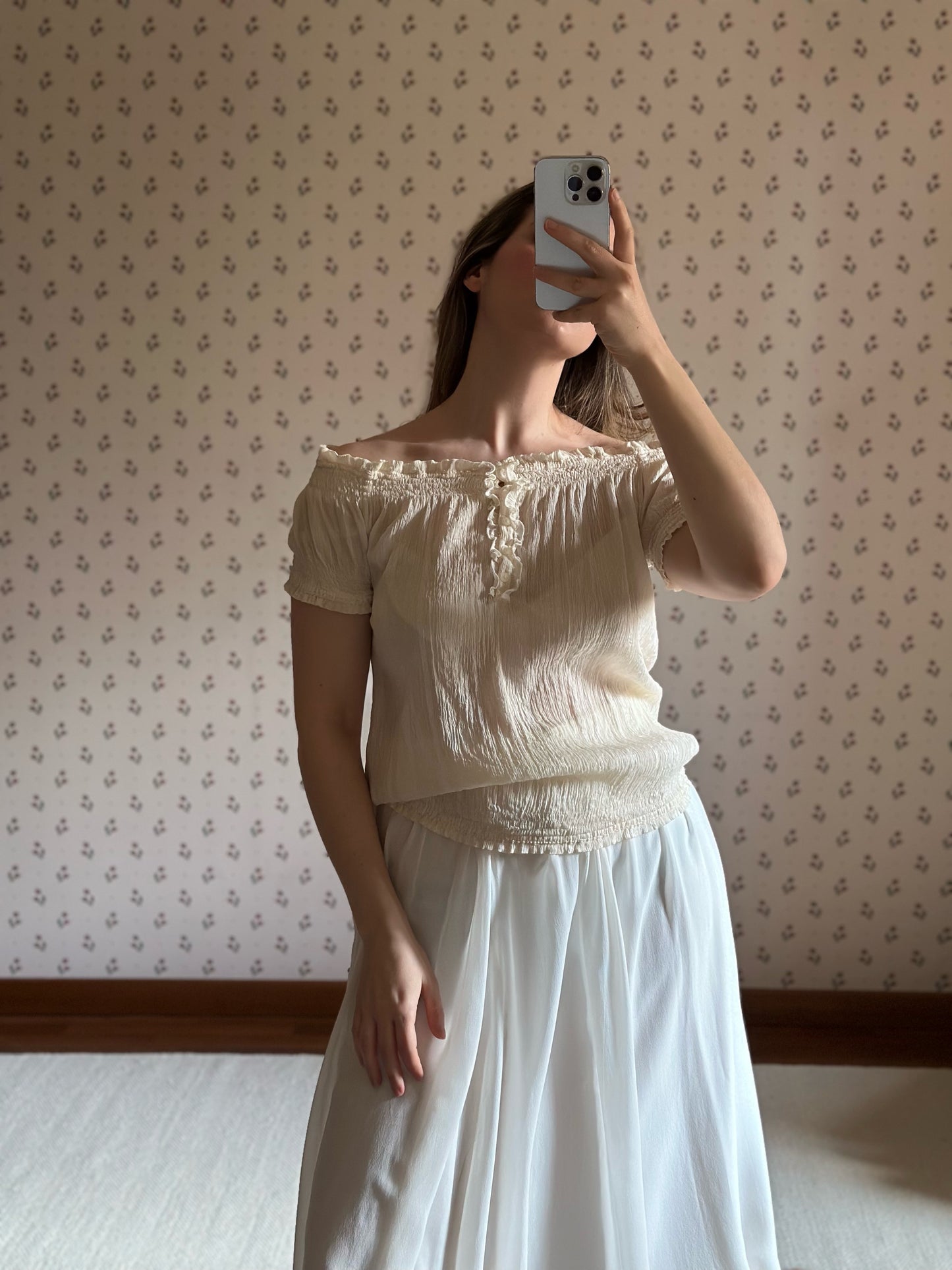100% Silk Ivory Ruffle Top