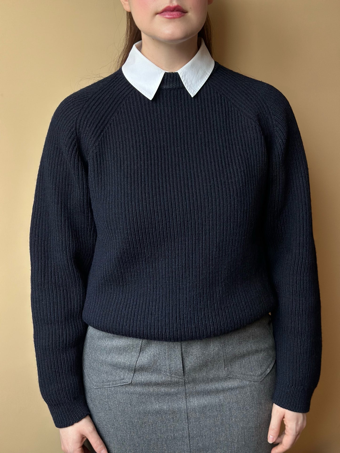 Vintage Ribbed Navy Blue Sweater