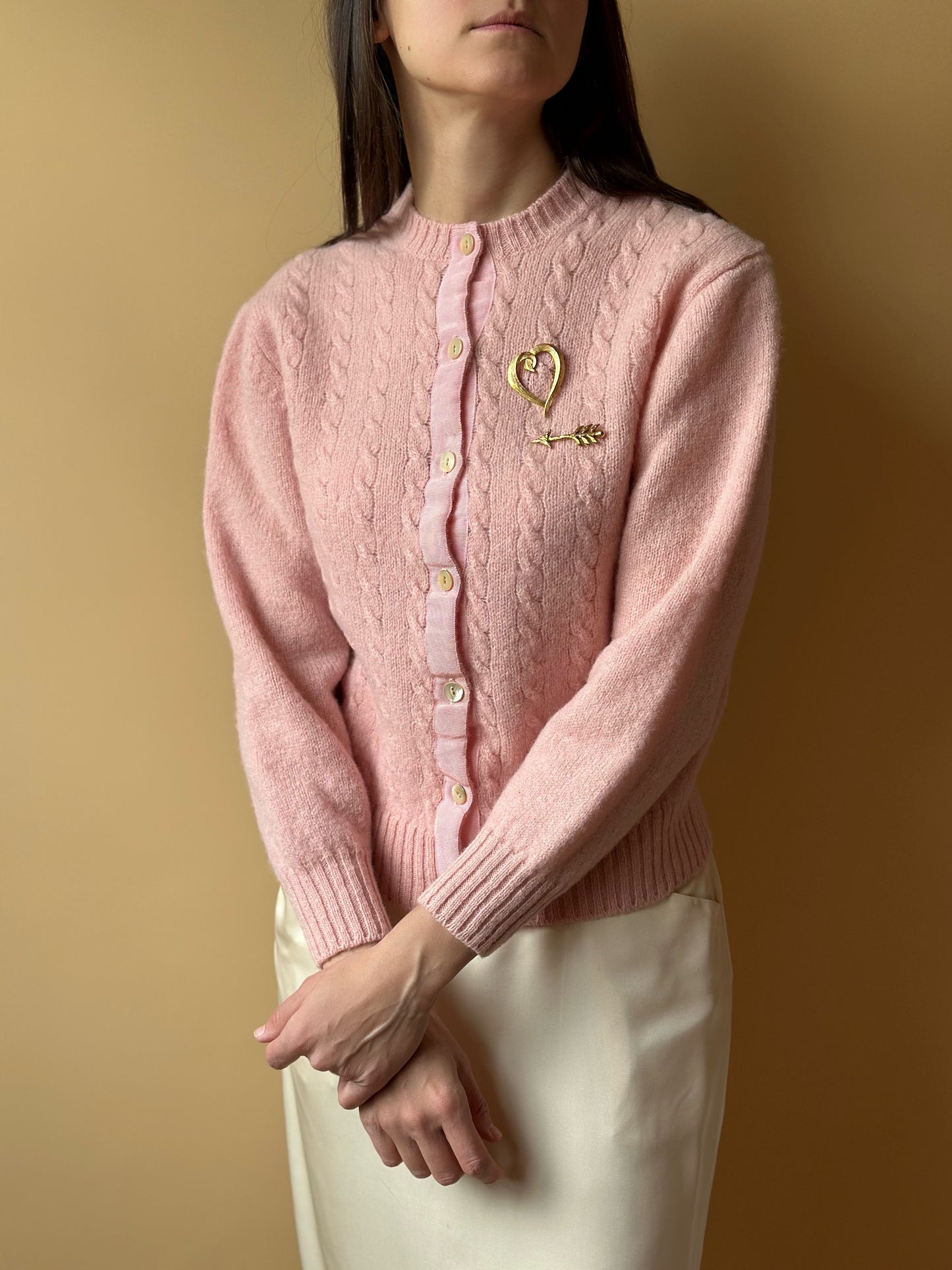Vintage Powder Pink Woollen Cardigan