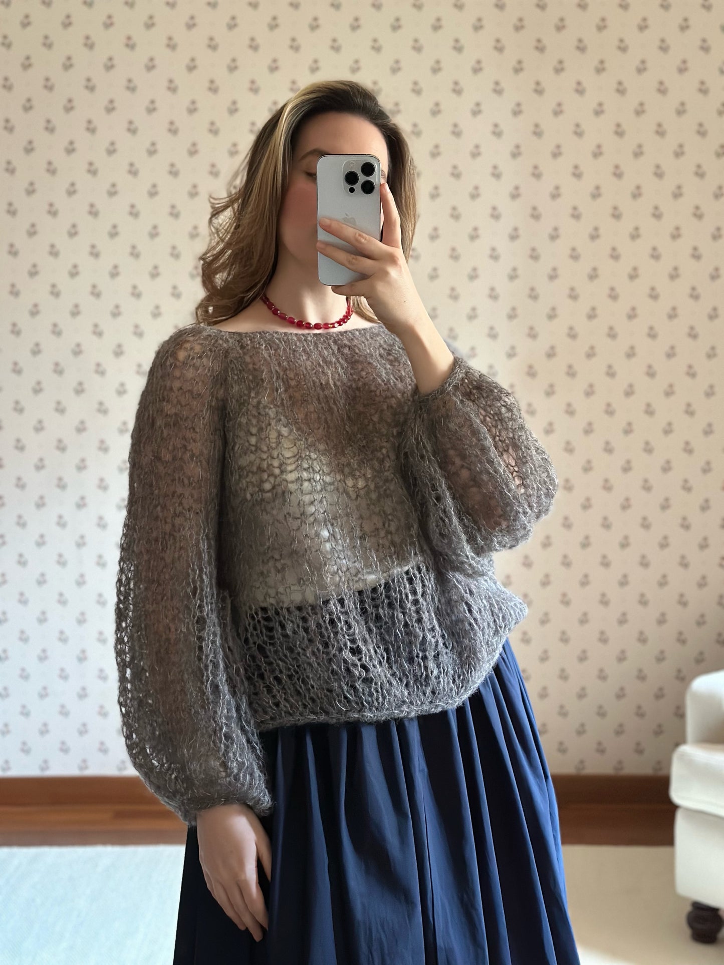 Handmade Alpaca & Mulberry Silk Sweater - Gray