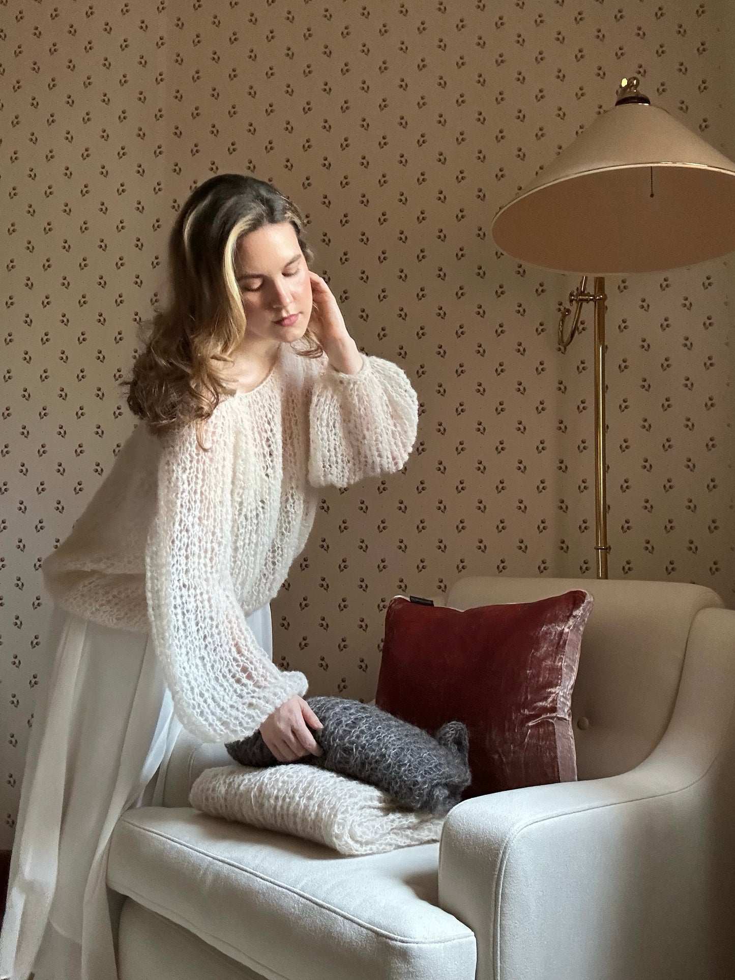 Handmade Alpaca & Mulberry Silk Sweater - Ivory White