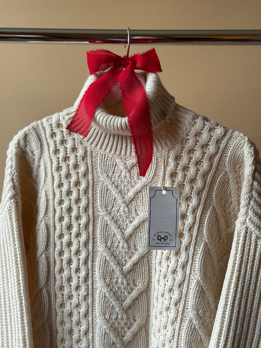 Vintage White Cable Knit Turtleneck