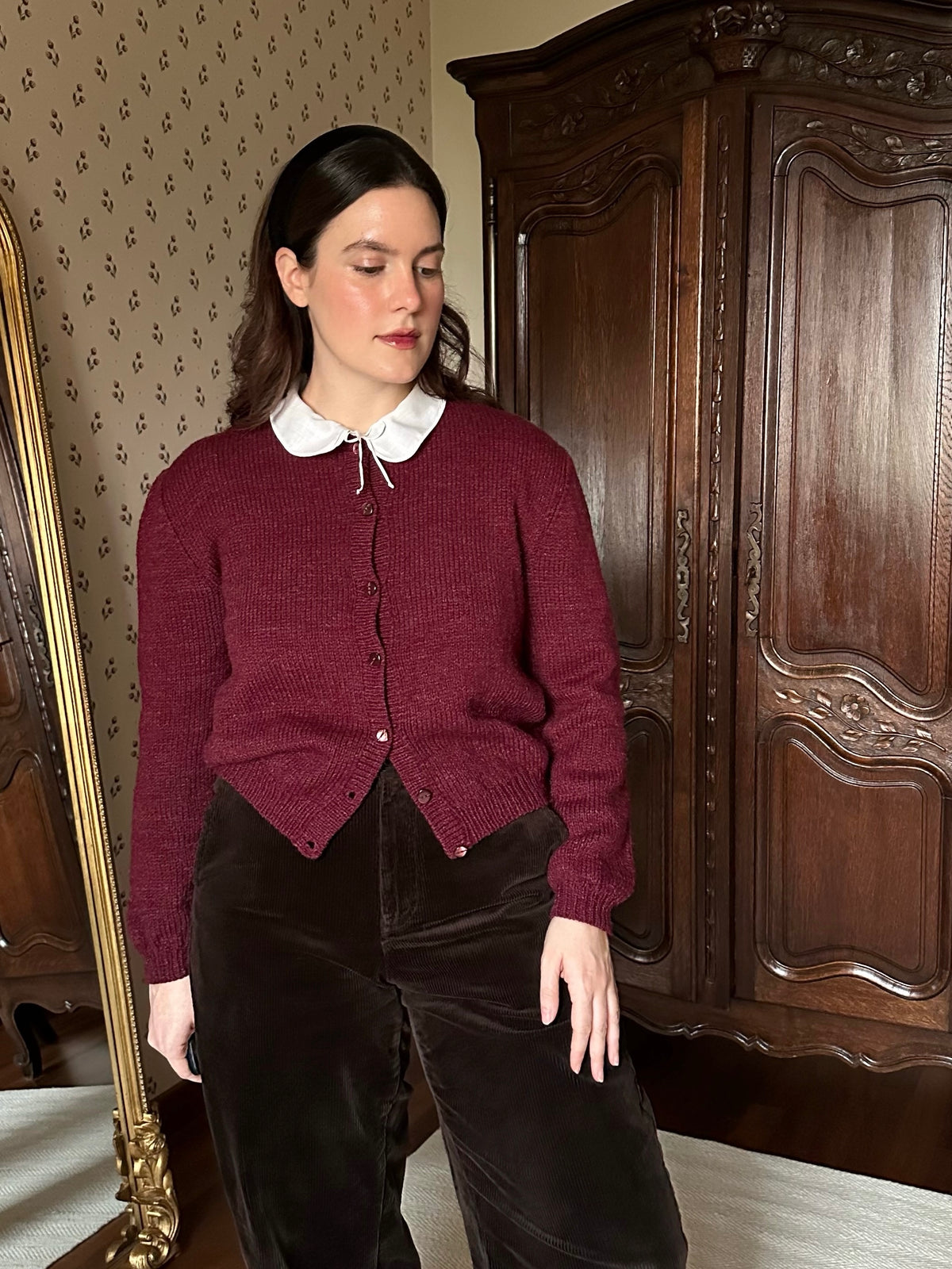 Handmade Burgundy Wool Cardigan
