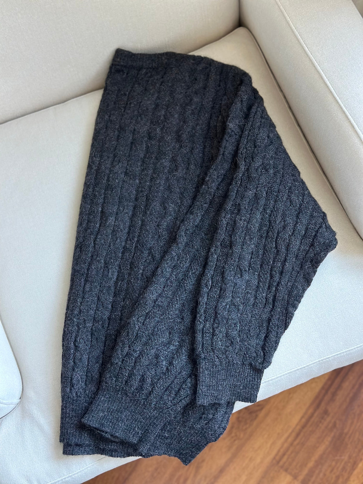 100% Alpaca Gray Cable Knit Sweater